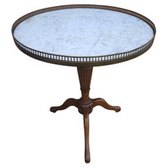 Mid-Century French Mahogany Marble Top Galleried Gueridon Table
