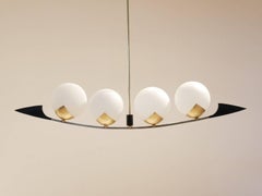 Midcentury French Maison Arlus Brass and Opalescent Glass Balls Chandelier