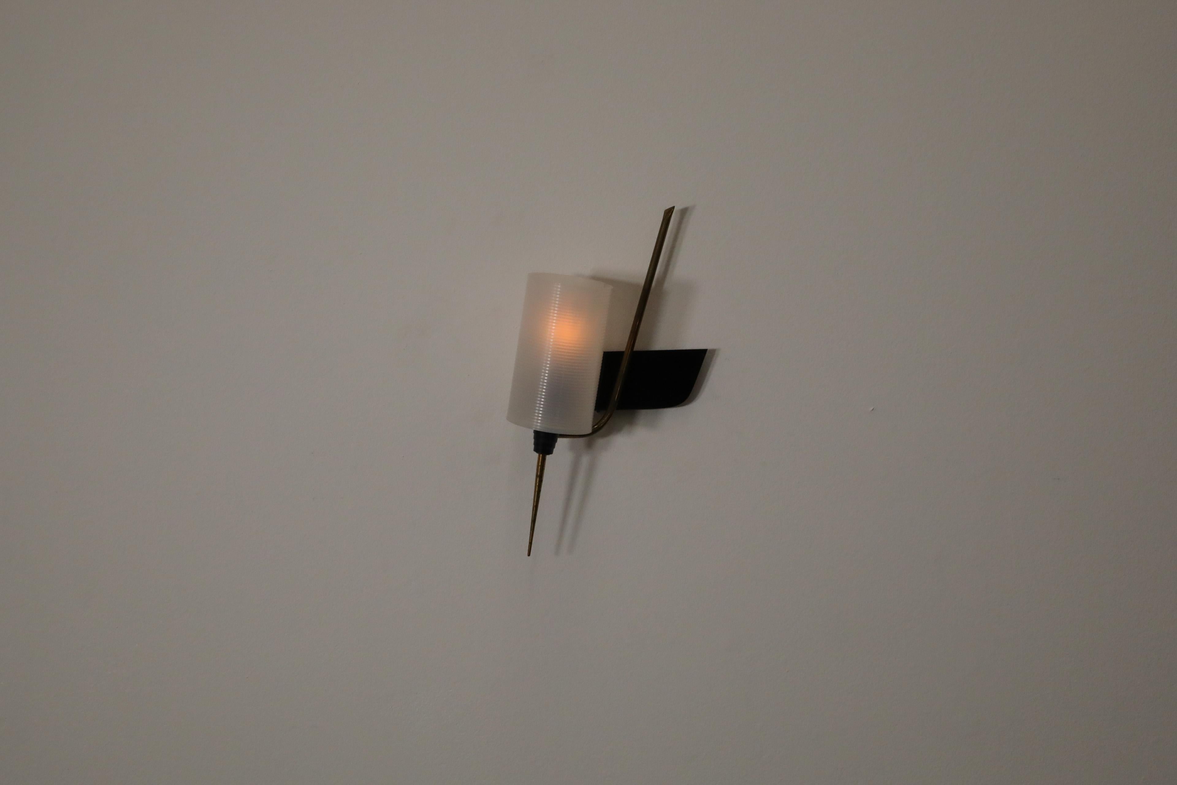 Mid-Century Modern Mid-Century French Maison Arlus Style Wall Sconce w/ Brass Spike & Plexi Shade For Sale