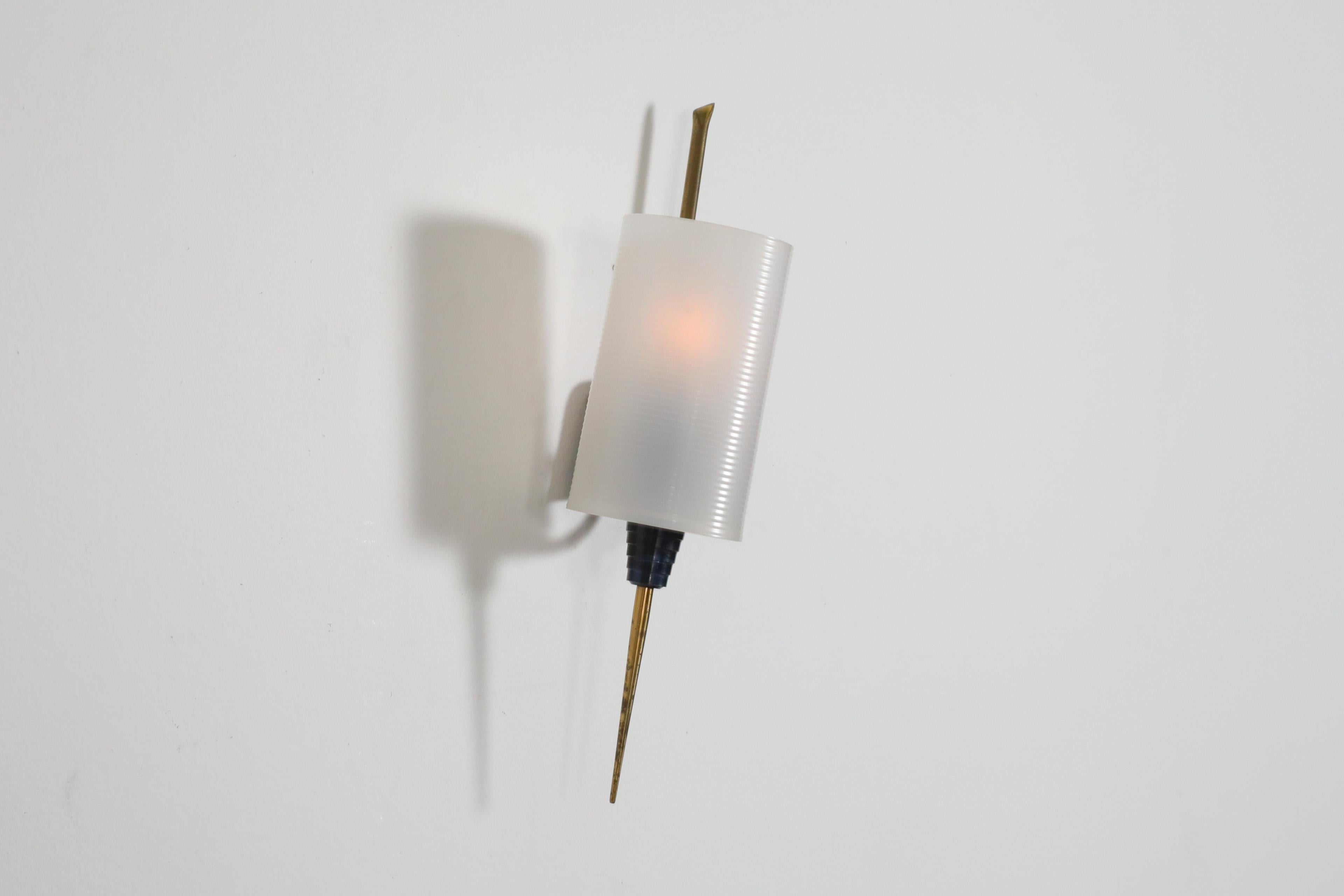 Mid-20th Century Mid-Century French Maison Arlus Style Wall Sconce w/ Brass Spike & Plexi Shade For Sale