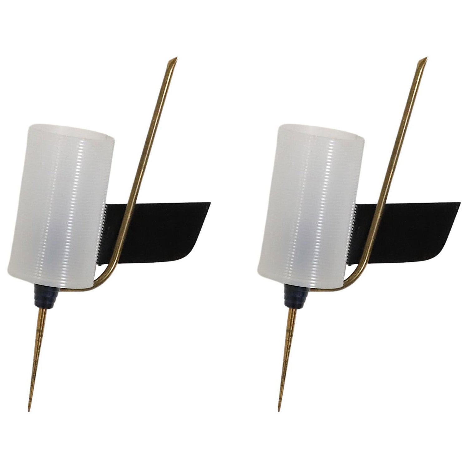 Mid-Century French Maison Arlus Style Wall Sconce w/ Brass Spike & Plexi Shade For Sale