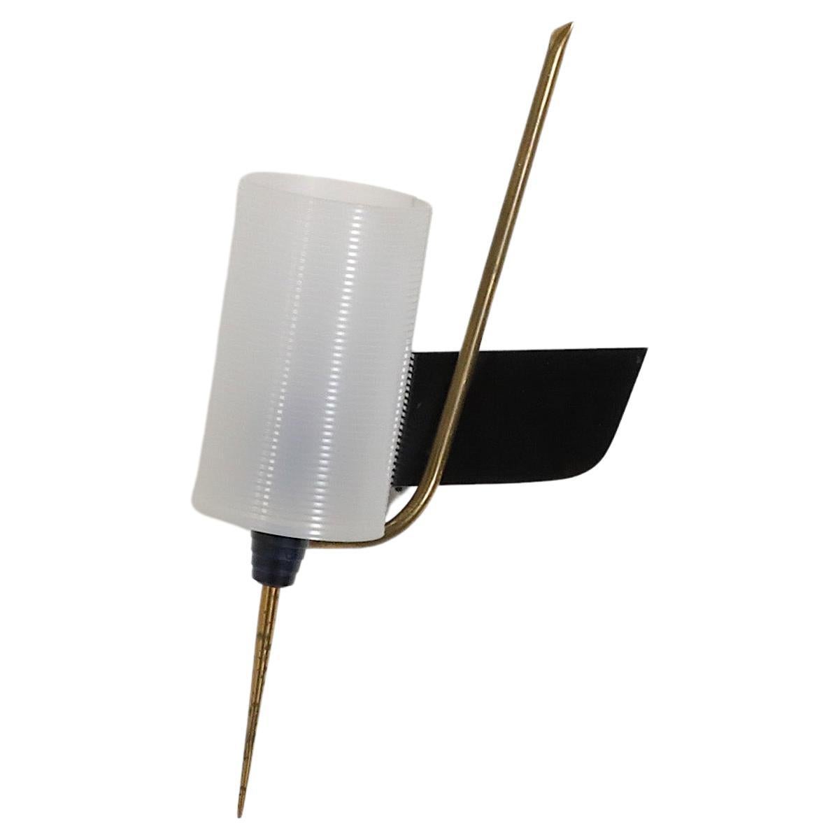 Mid-Century French Maison Arlus style Wall Sconce w/ Brass Spike & Plexi Shade  For Sale