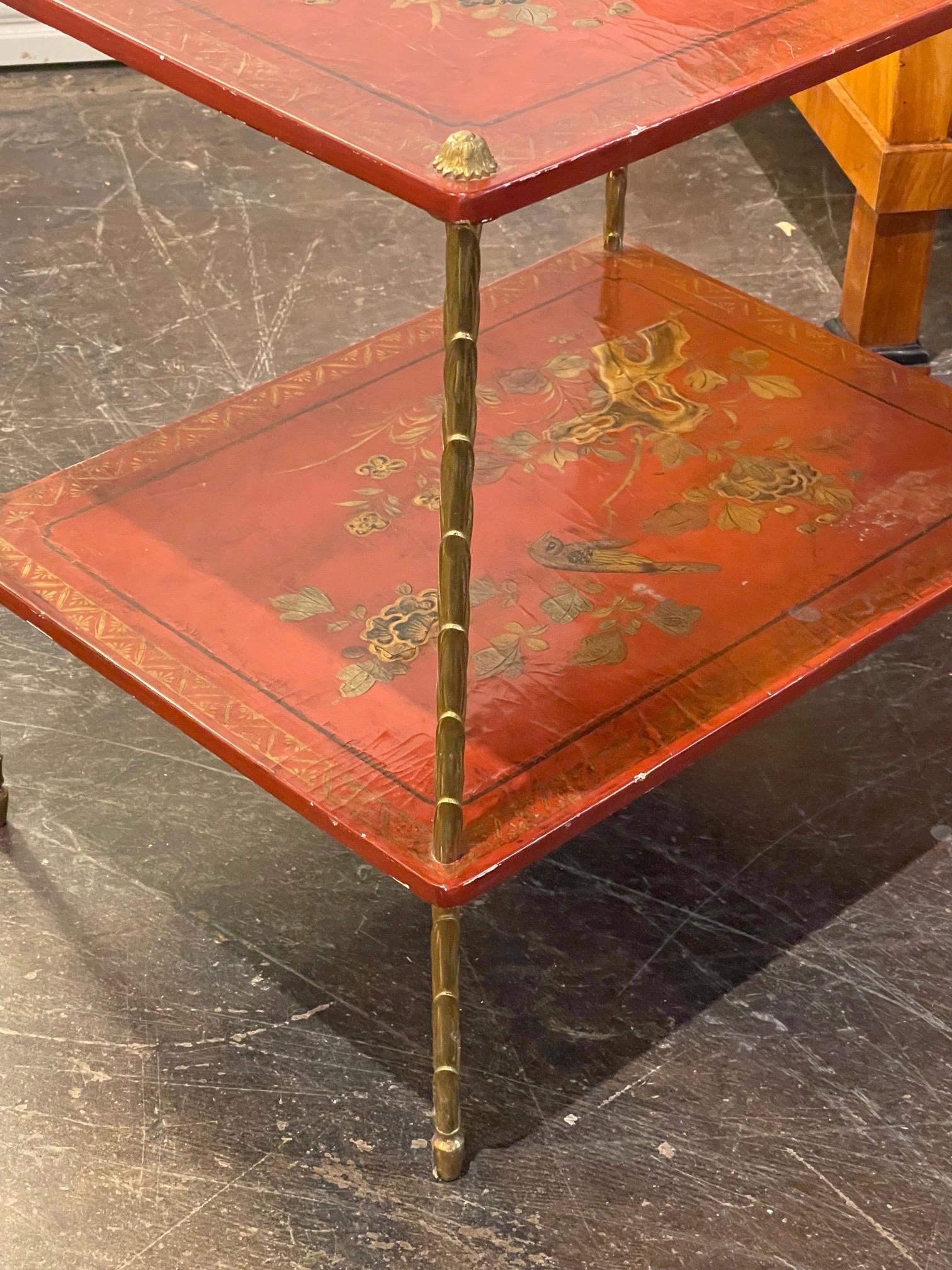 Mid Century French Maison Bagues and Chinoiserie 2 Tier Table 2