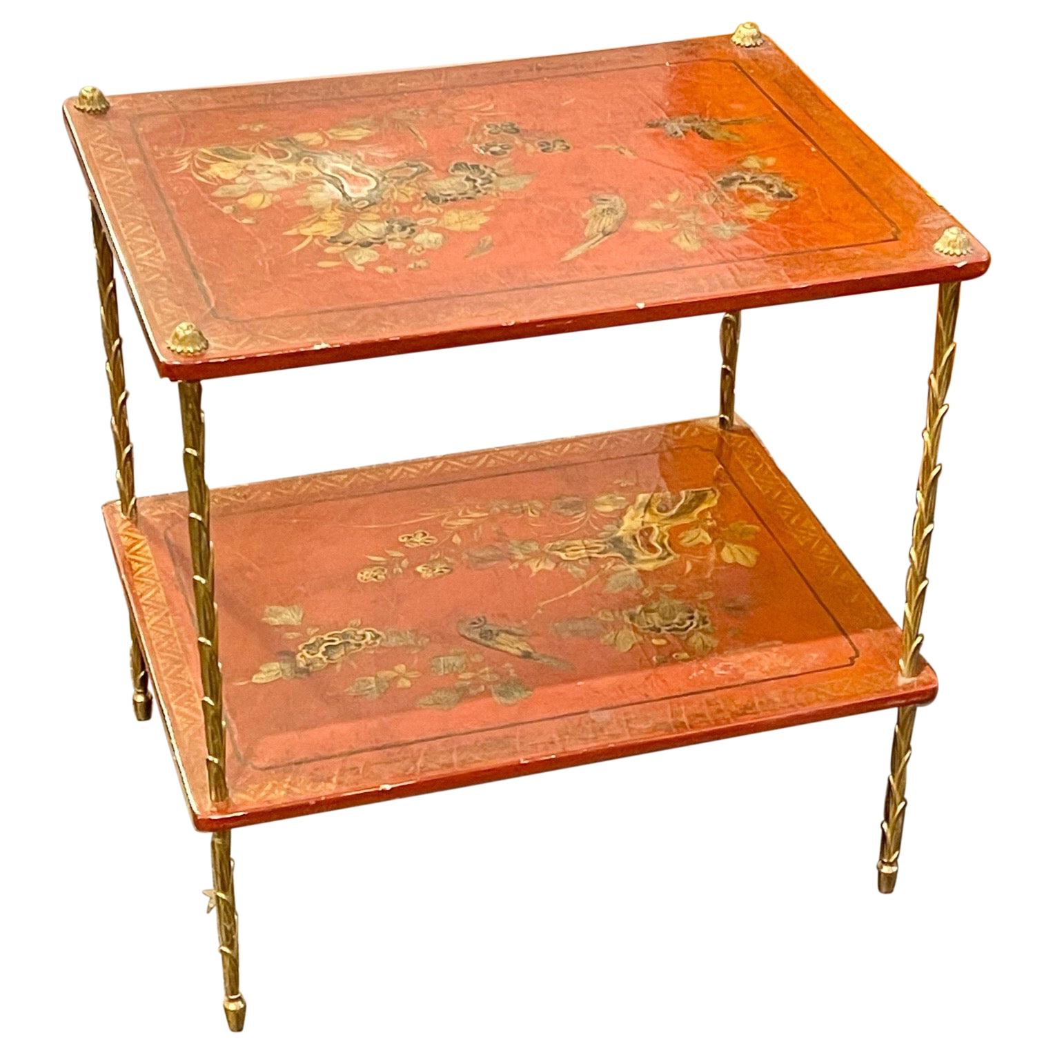 Mid Century French Maison Bagues and Chinoiserie 2 Tier Table
