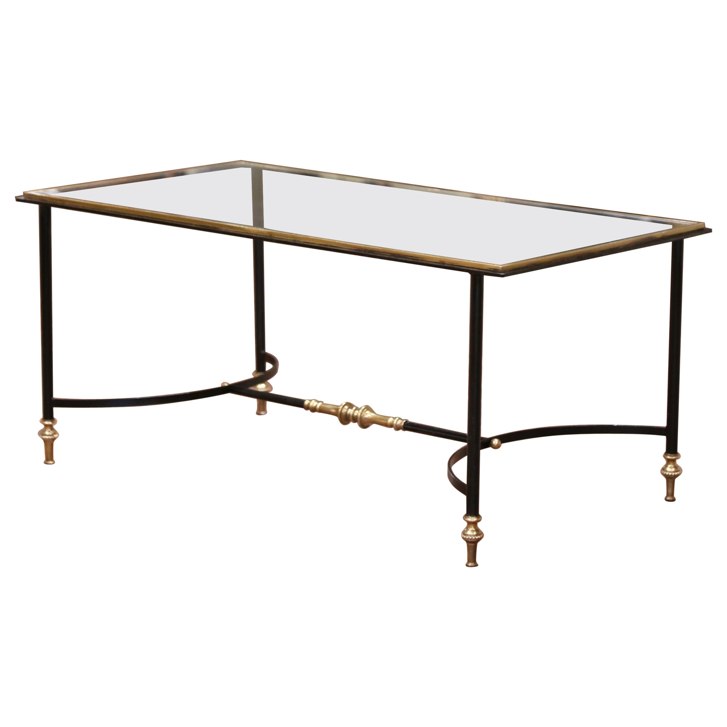 Mesa de centro francesa de mediados de siglo Maison Bagues de bronce dorado y ennegrecido