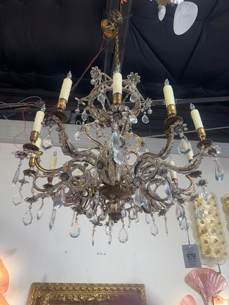 20th Century Mid-Century French Maison Bagues Gilt Bronze and Beaded Chandelier For Sale