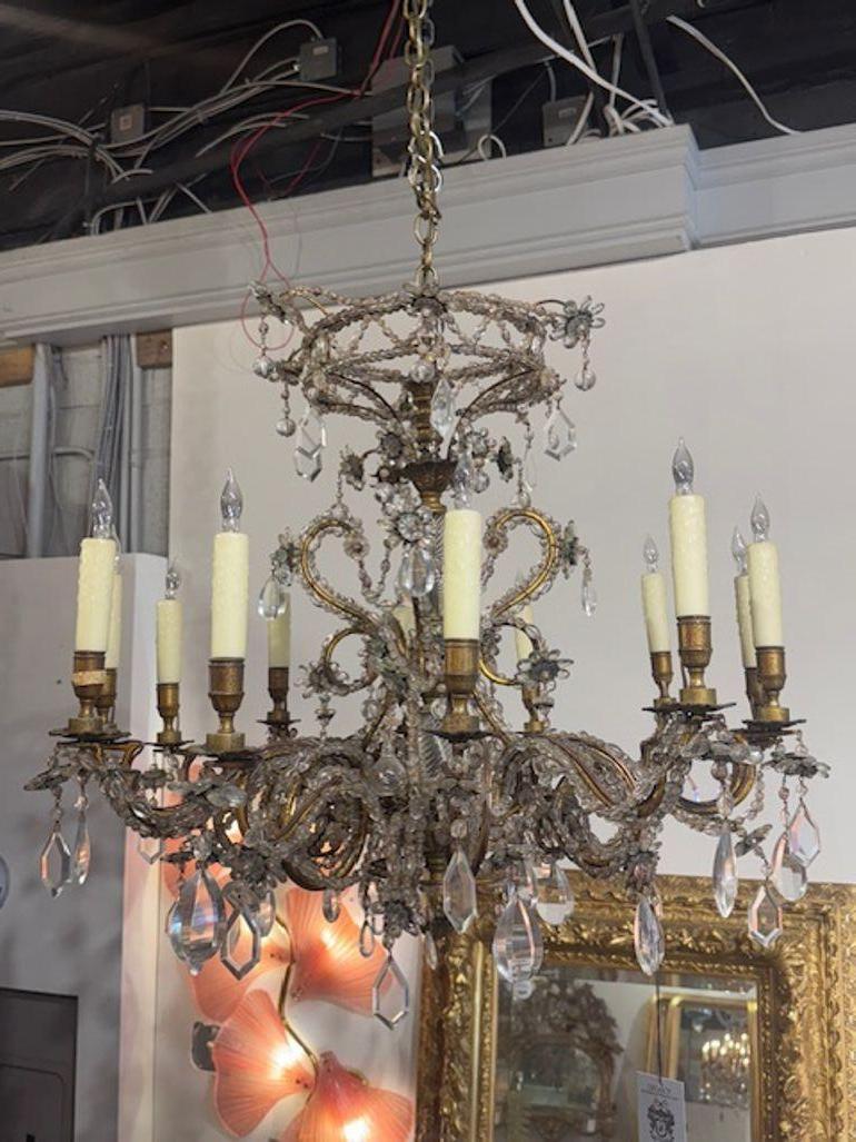 Mid-Century French Maison Bagues Gilt Bronze and Beaded Chandelier For Sale 1