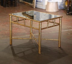 Mid-Century French Maison Baguès Glass Top Faux Bamboo Brass Side Table