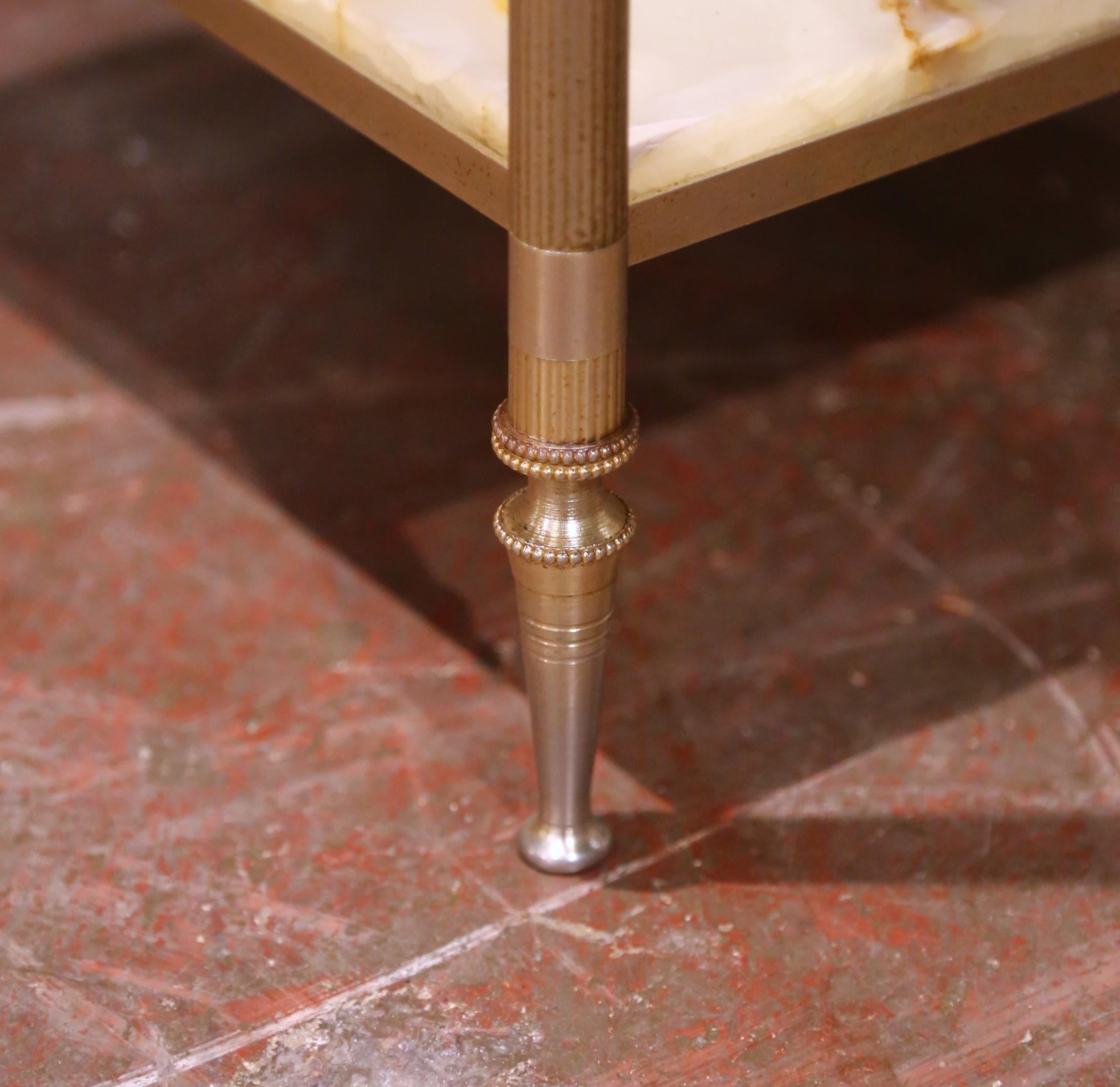 Mid-Century French Maison Baguès Square Two-Tier Gilt Brass and Onyx Side Table For Sale 1