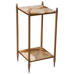 Mid-Century French Maison Baguès Square Two-Tier Gilt Brass and Onyx Side Table