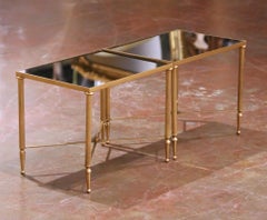Mid-Century French Maison Baguès Style Black Glass Tops Brass Side Tables