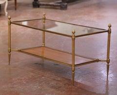 Mid-Century French Maison Jansen Bronze and Leather Two-Tier Coffee Table