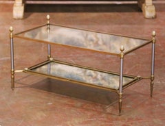 Mid-Century French Maison Jansen Bronze, Steel and Mirror Two-Tier Coffee Table