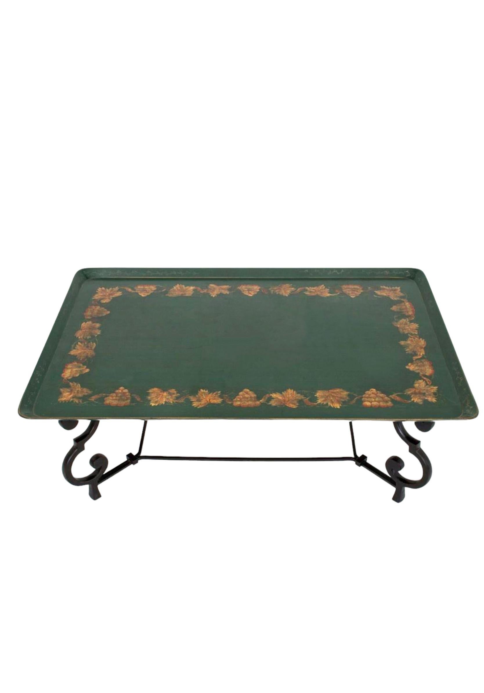 Rustic Mid-Century French Maison Ramsay Painted Tole Style Wood / Iron Coffee Table  For Sale