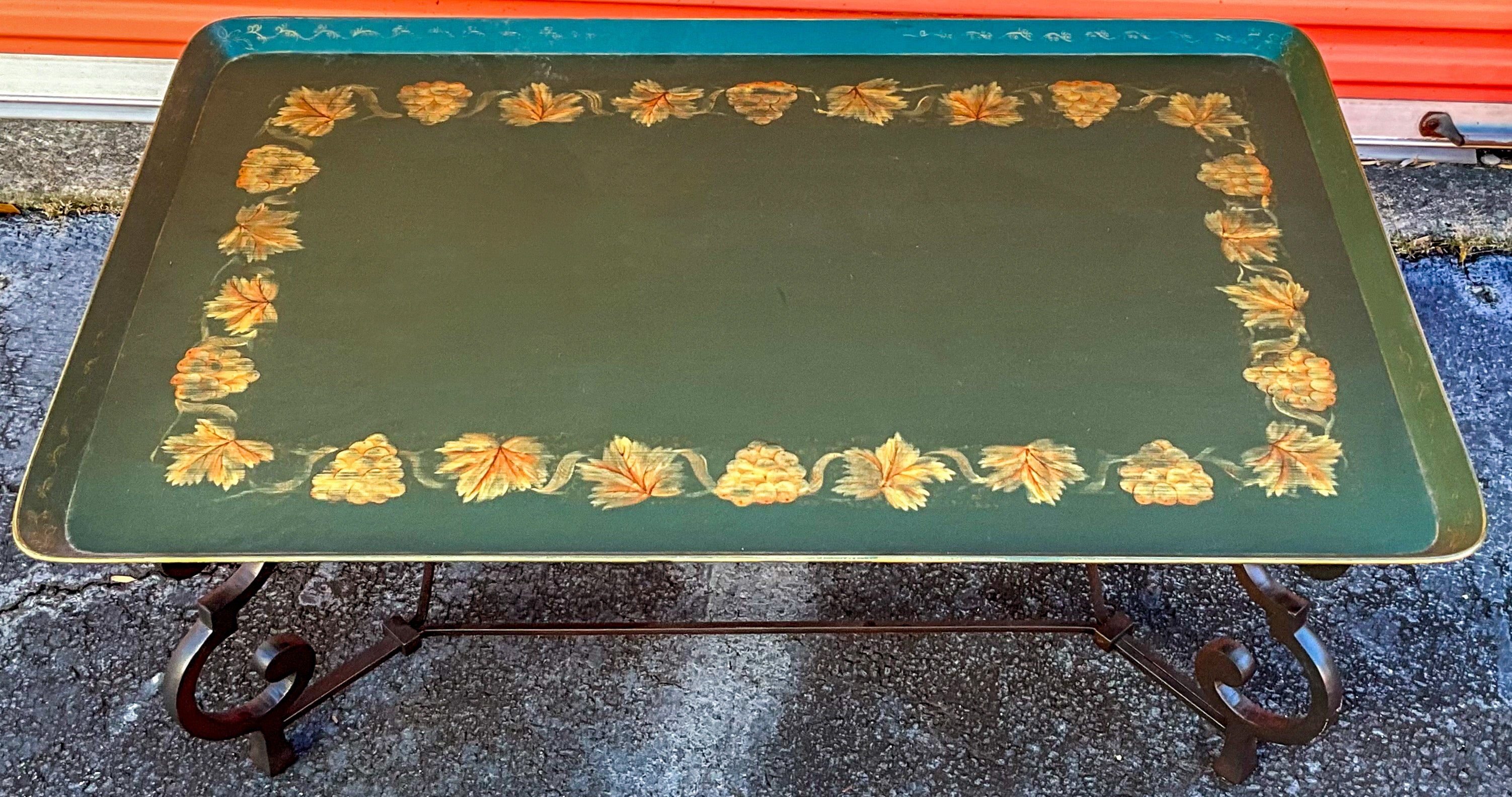 Mid-Century French Maison Ramsay Painted Tole Style Wood / Iron Coffee Table  For Sale