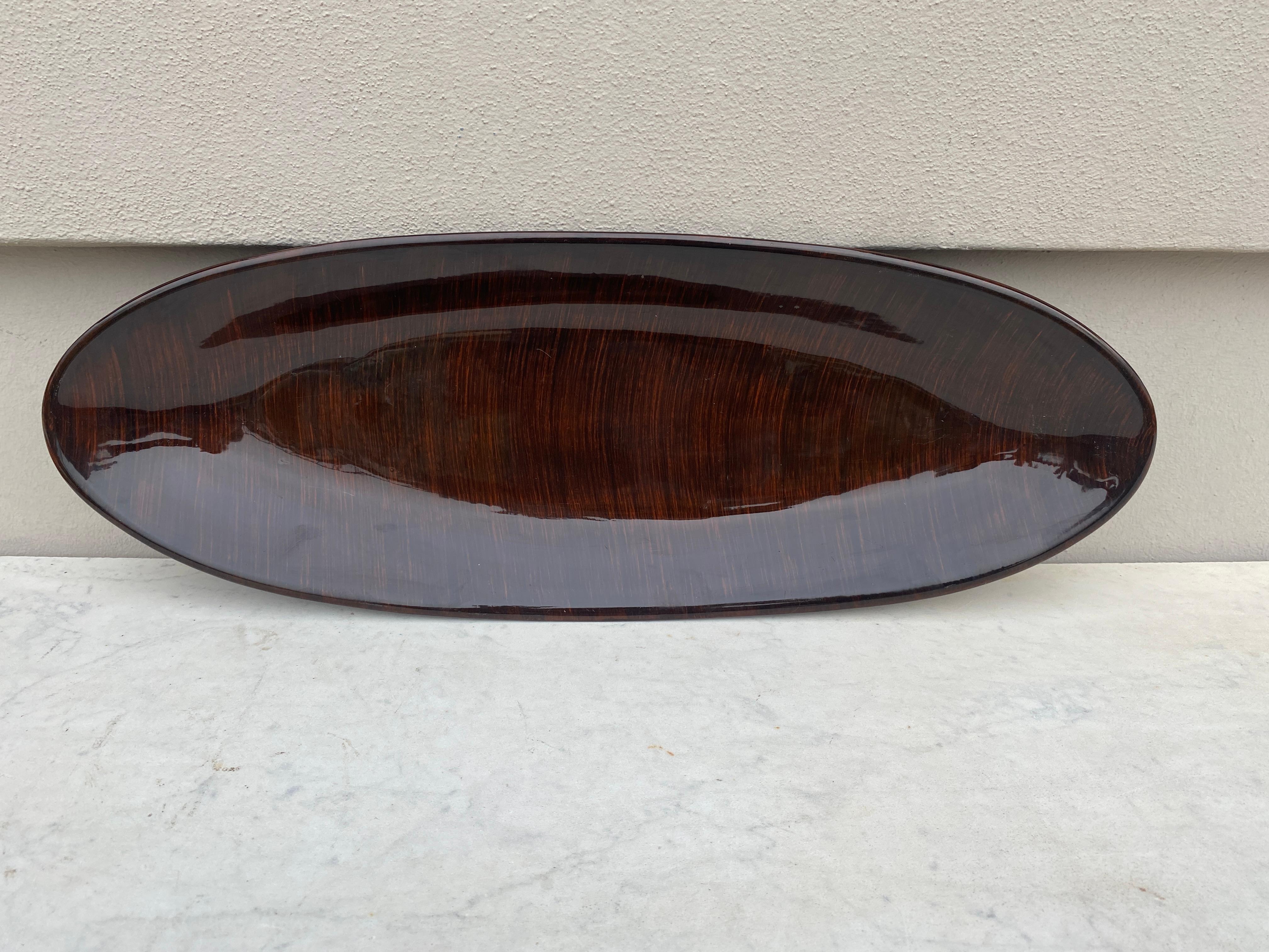 Mid-20th Century Mid-Century French Majolica Fish Wood Imitation Platter Salins  For Sale