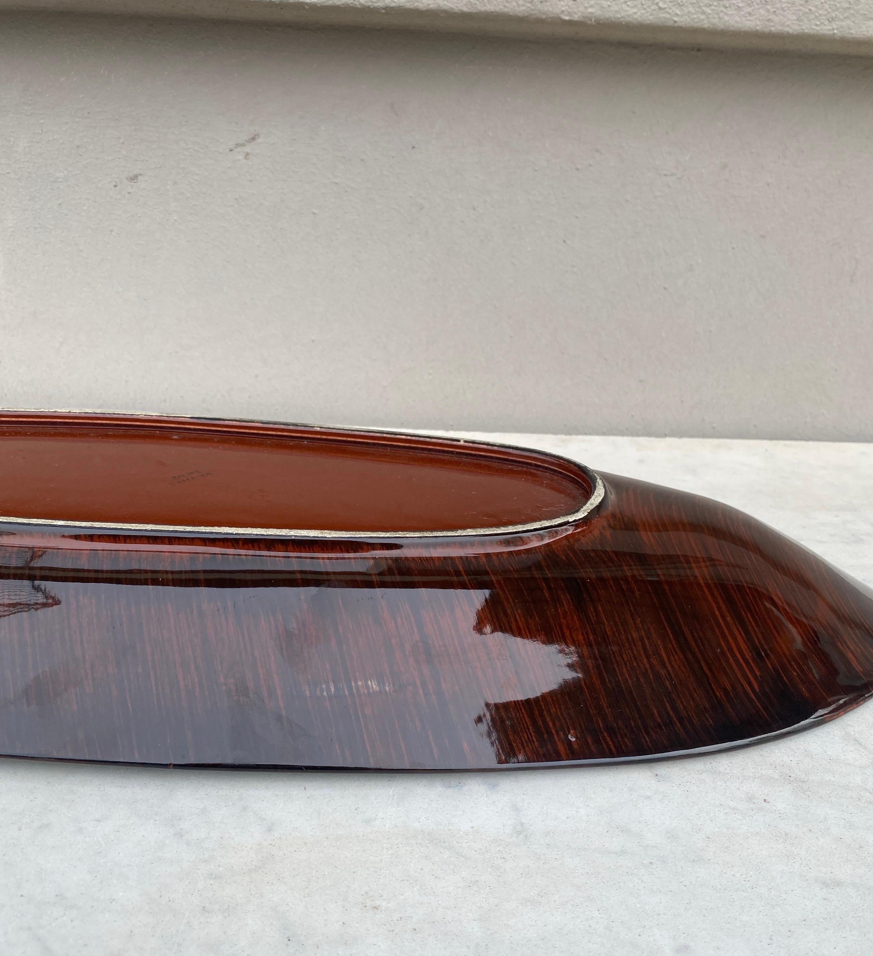 Plato Francés de Mediados de Siglo de Mayólica Imitación Madera de Pescado Salins Cerámico en venta