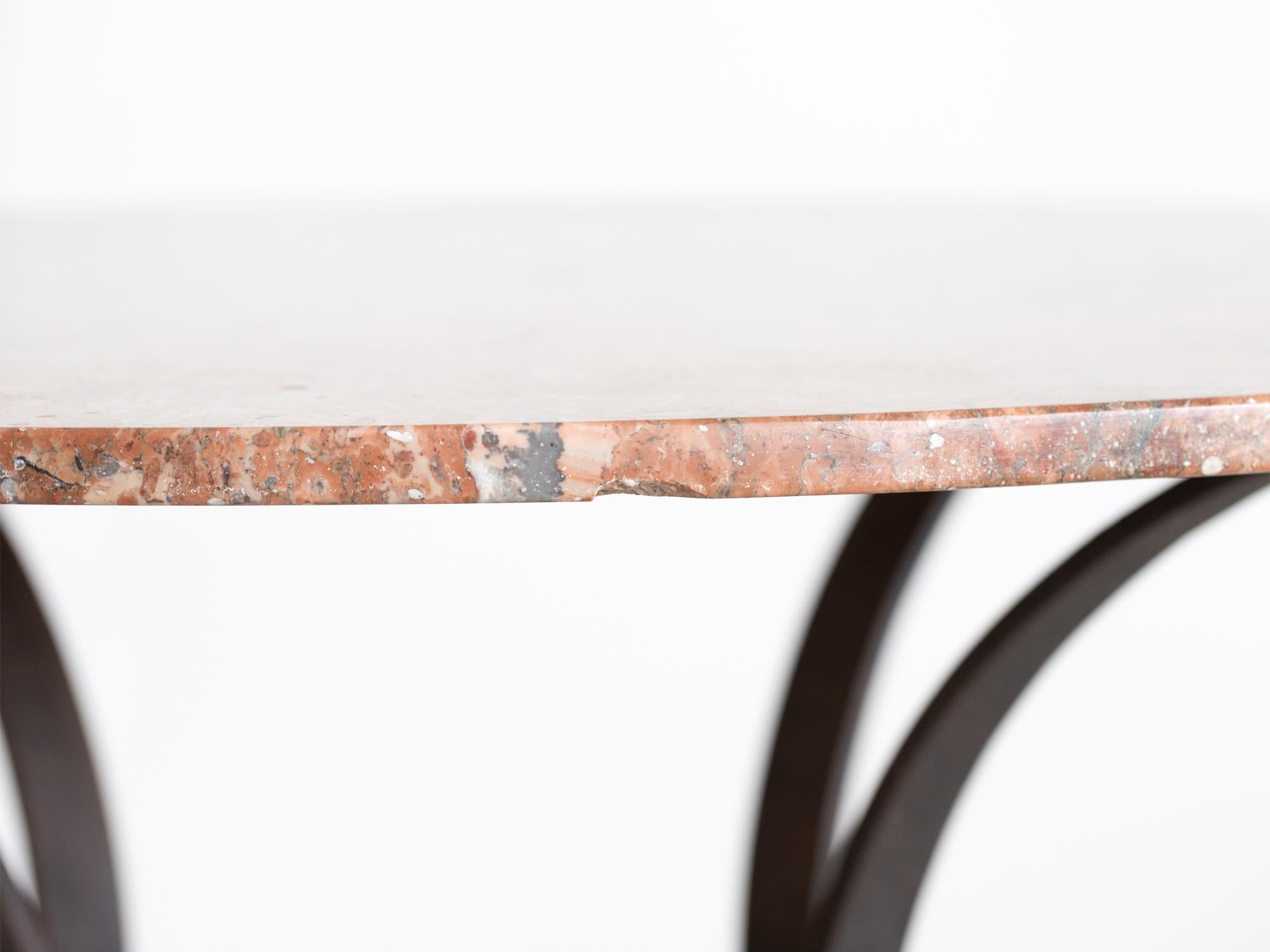 Wrought Iron Mid Century French Marble & Iron Centre Table For Sale