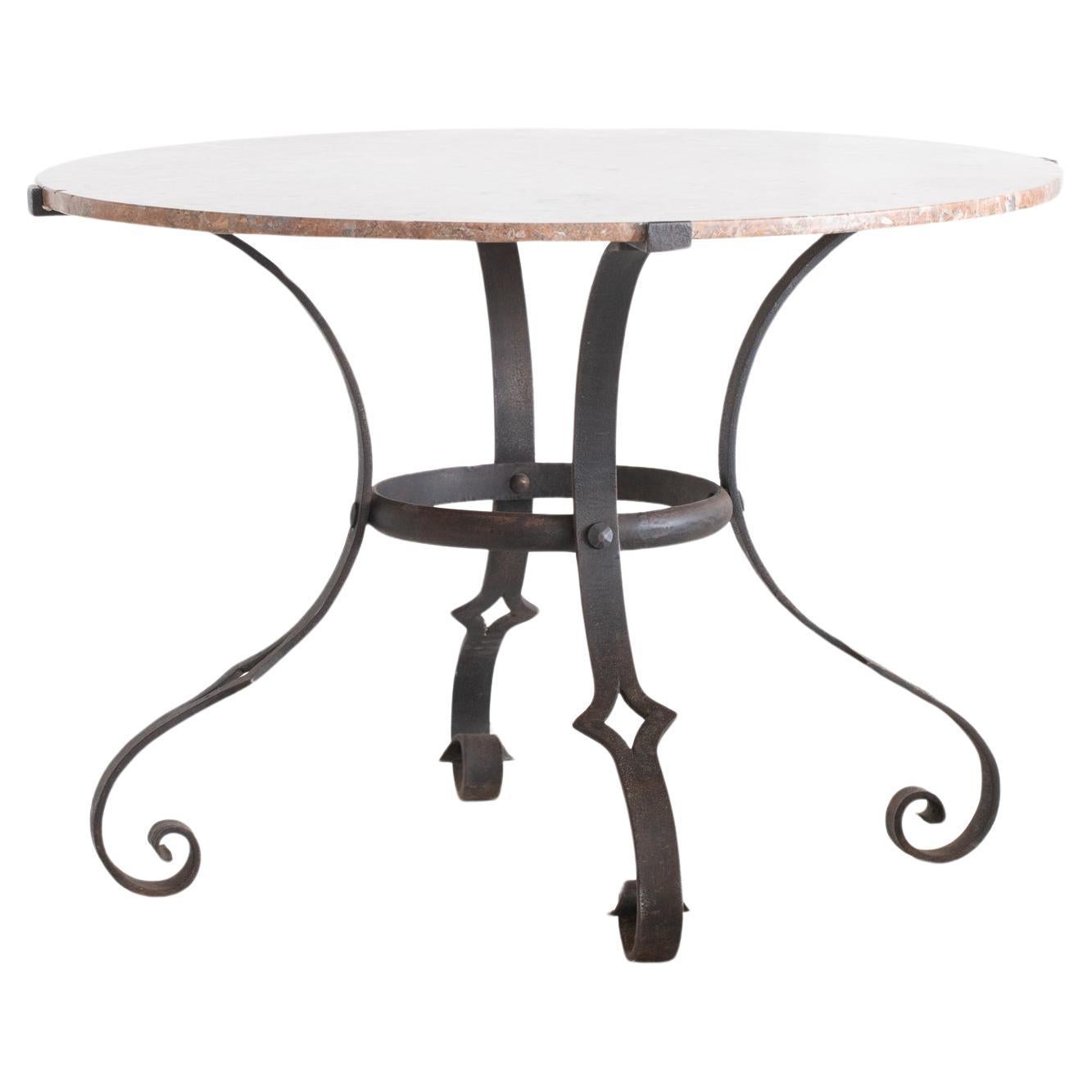 Mid Century French Marble & Iron Centre Table For Sale