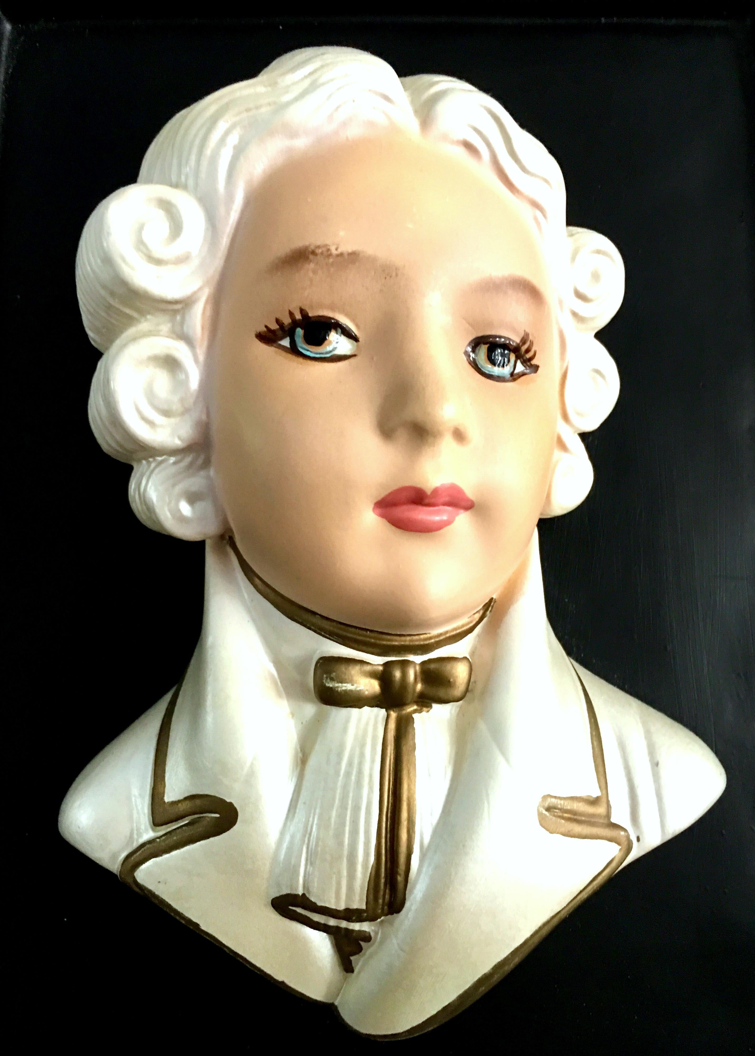 Mid-Century French Marie Antoinette & King Louis 3D Hand Painted Framed Plaques For Sale 6