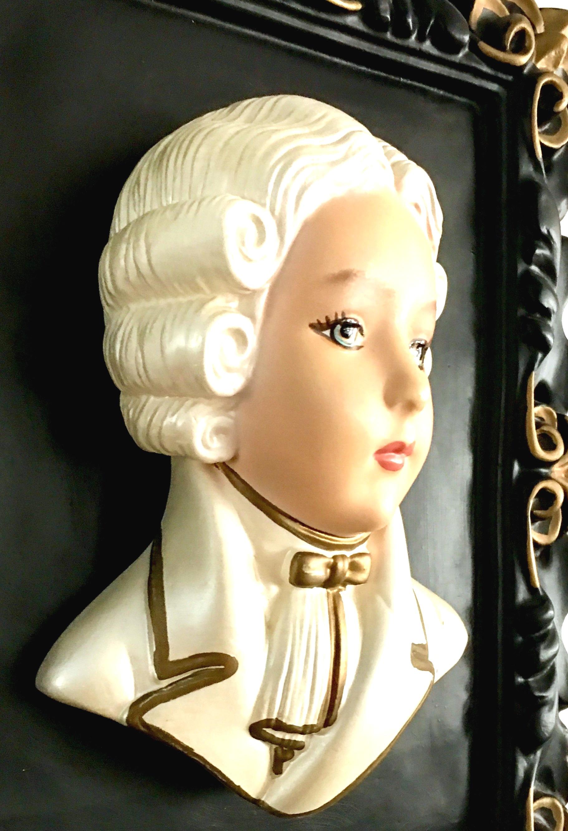 Mid-Century French Marie Antoinette & King Louis 3D Hand Painted Framed Plaques For Sale 7