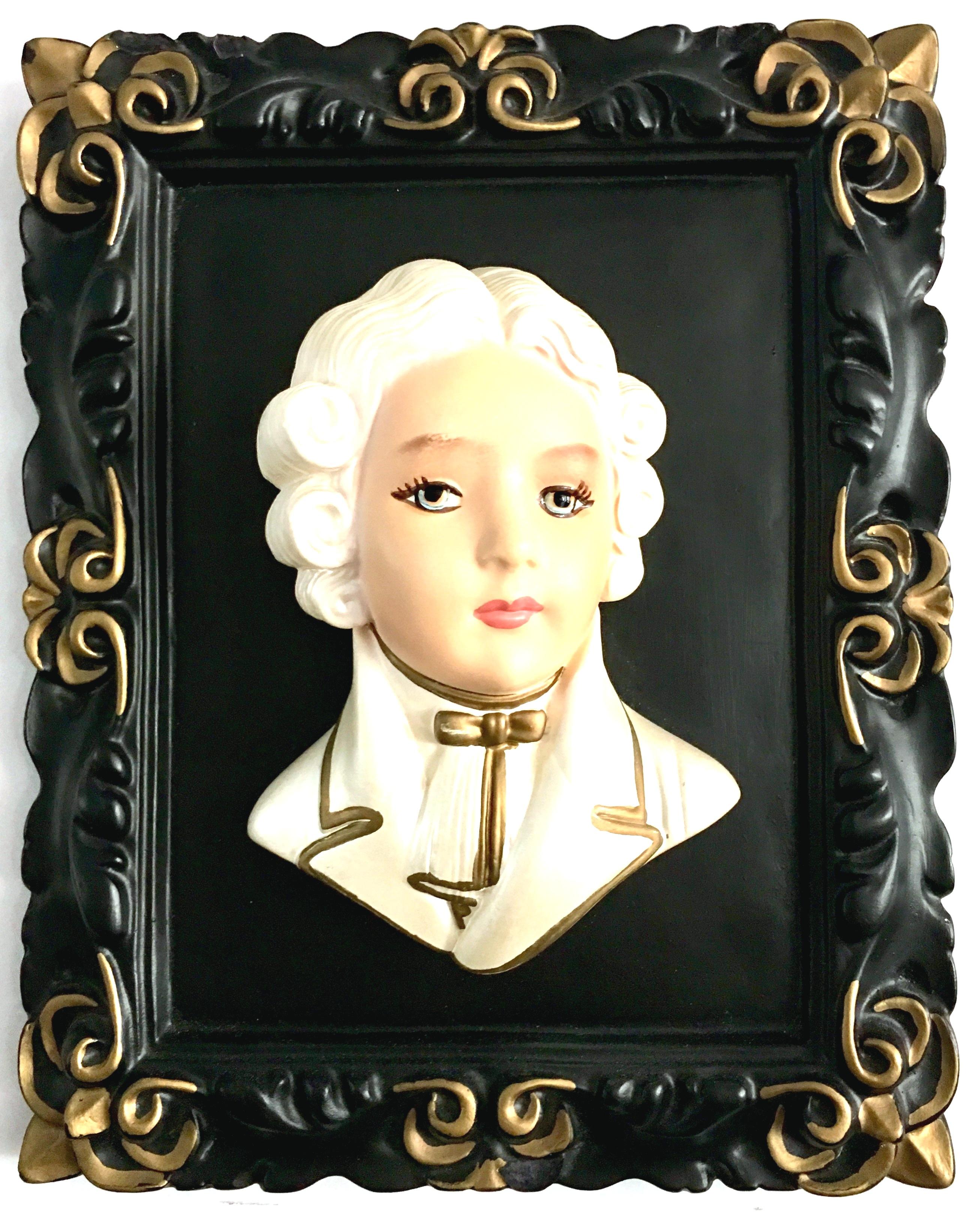 Mid-Century French Marie Antoinette & King Louis 3D Hand Painted Framed Plaques In Good Condition For Sale In West Palm Beach, FL