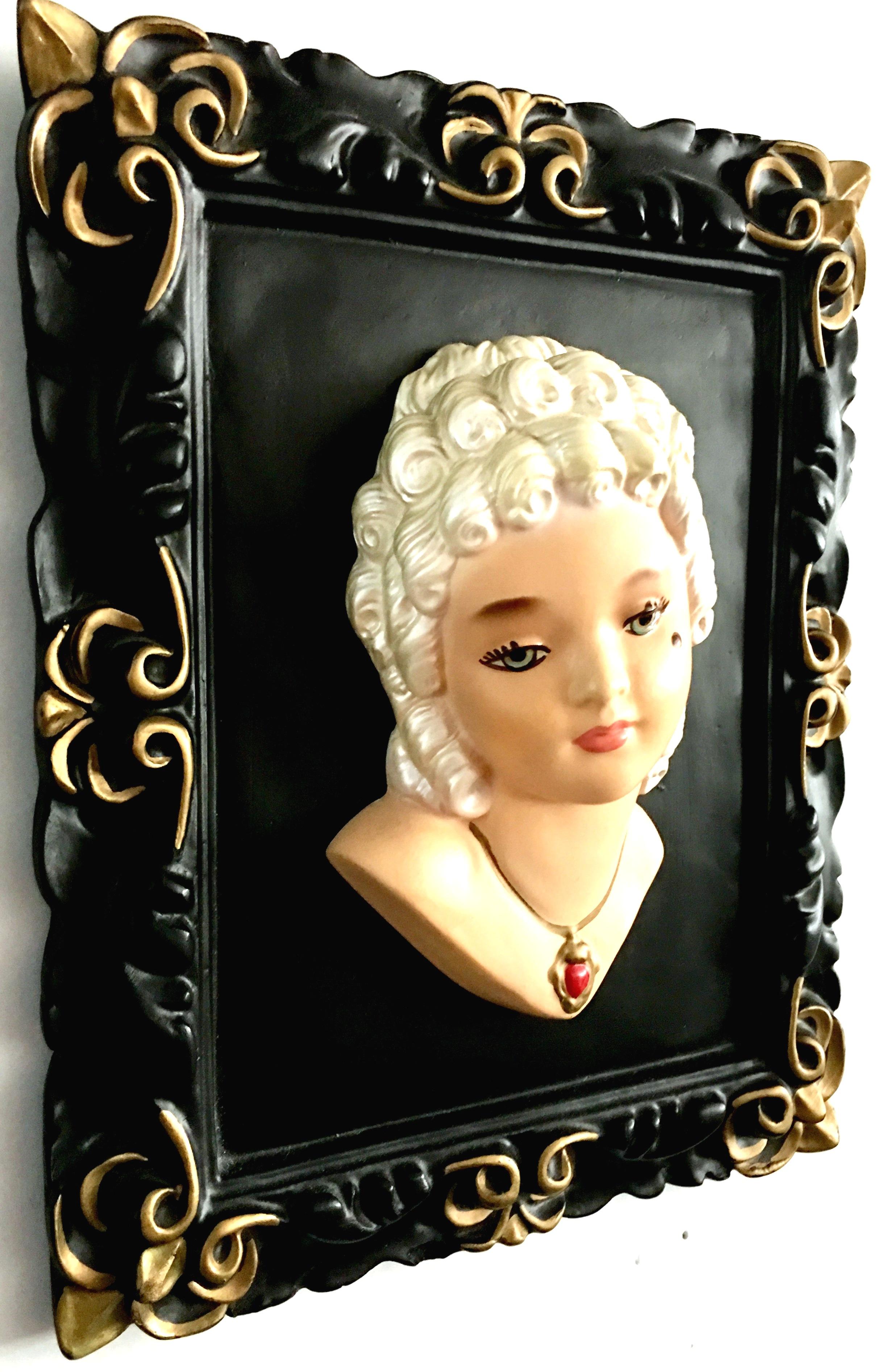 20th Century Mid-Century French Marie Antoinette & King Louis 3D Hand Painted Framed Plaques For Sale