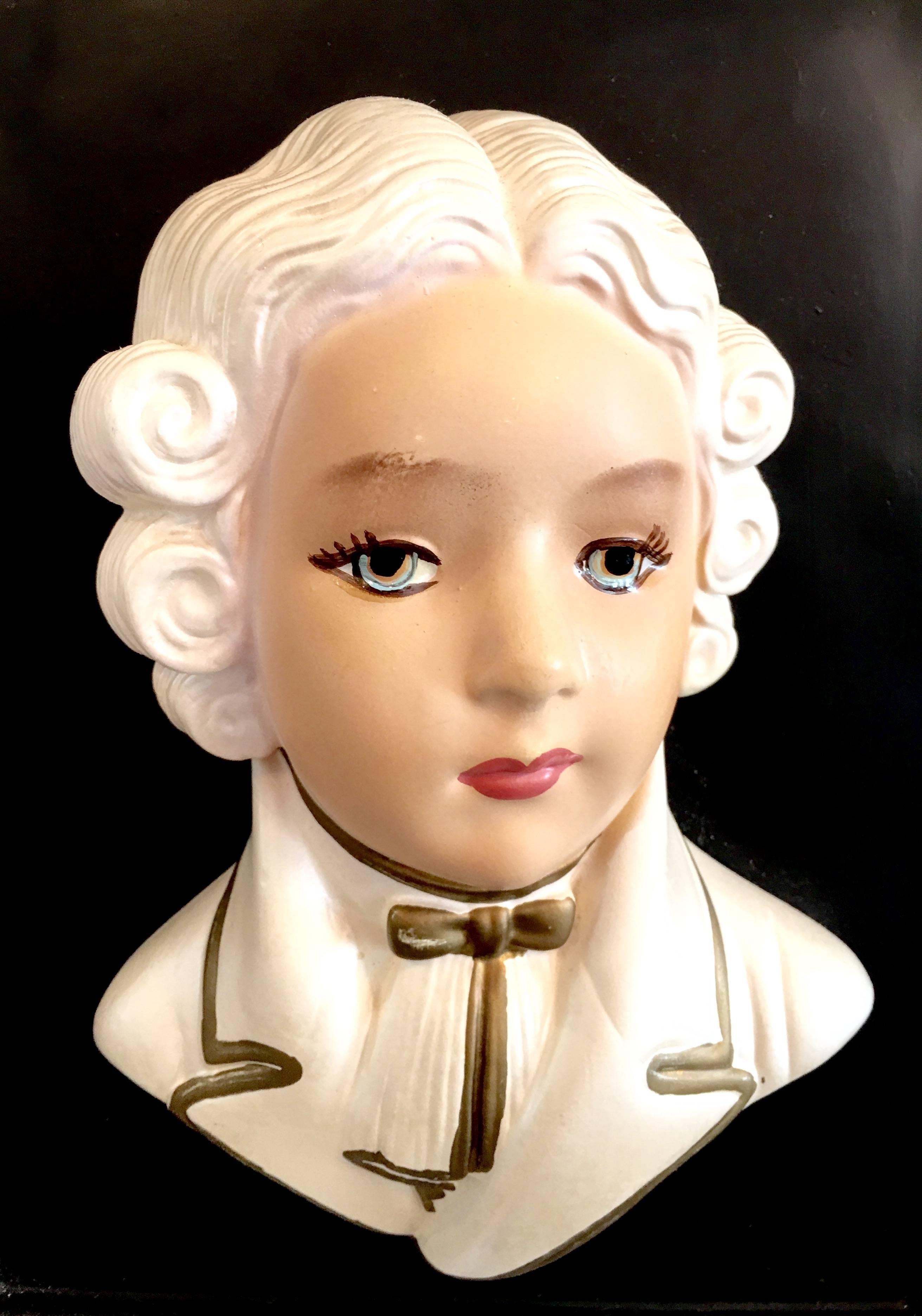 Plaster Mid-Century French Marie Antoinette & King Louis 3D Hand Painted Framed Plaques For Sale