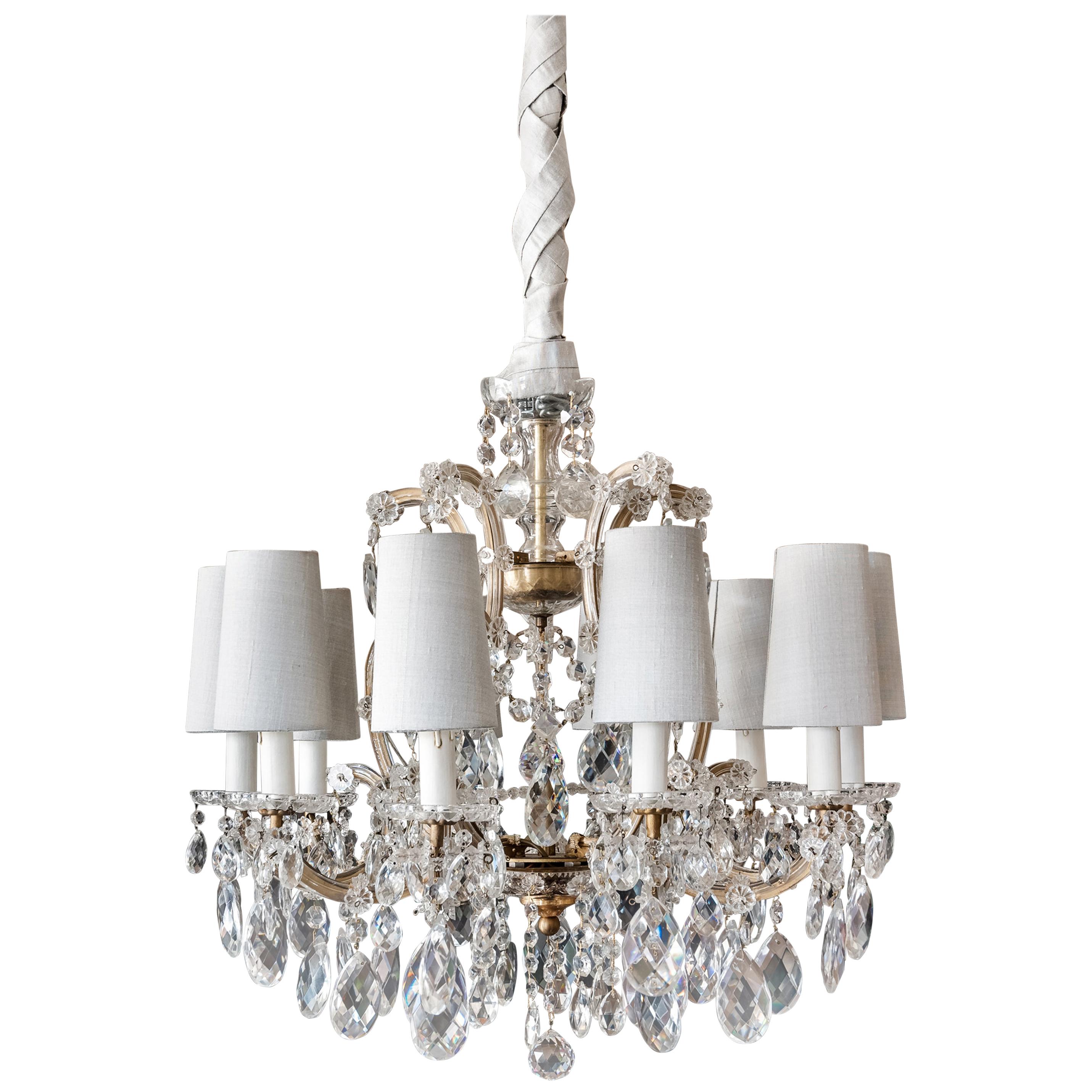 Mid-century French Marie Therese Baccarat Style 10 Light Crystal Chandelier 1950