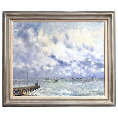 Mid-Century French Marine Oil on Canvas Normandy Painting by Jacques Bouyssou