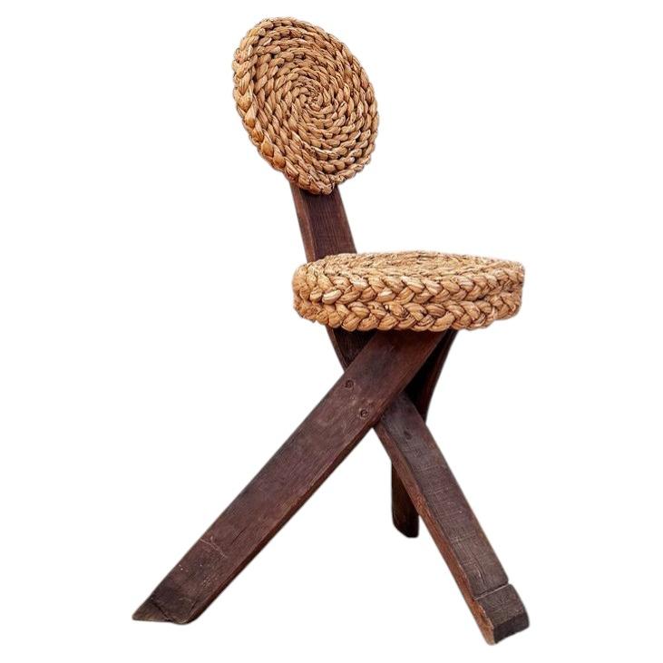 Mid-Century French Mediterranean Tripod Side Chair by Audoux-Minet
