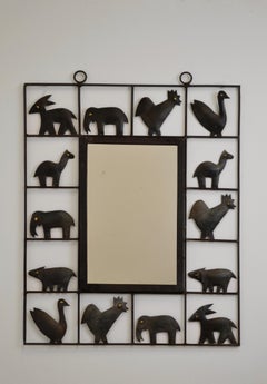 Mid-Century French Mirror, Patinated Iron, 1950s