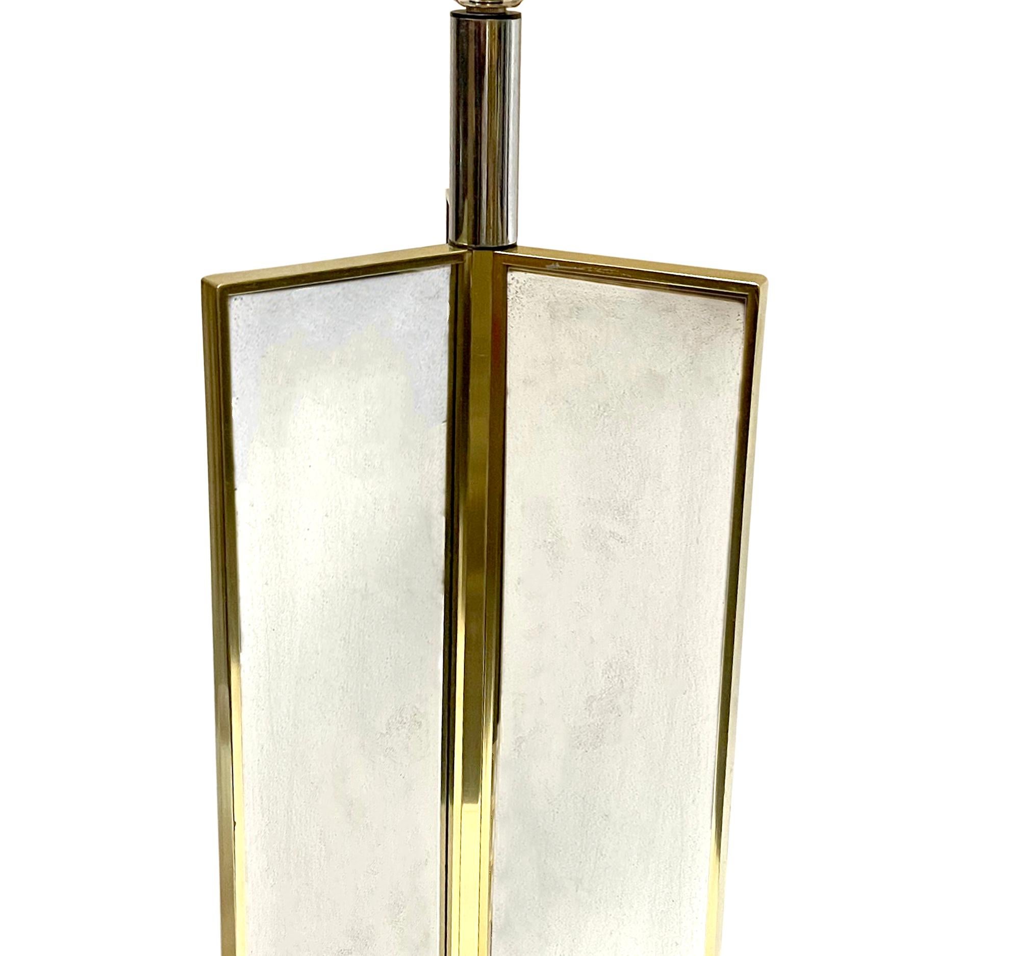 Gilt Mid Century French Mirrored Lamp For Sale