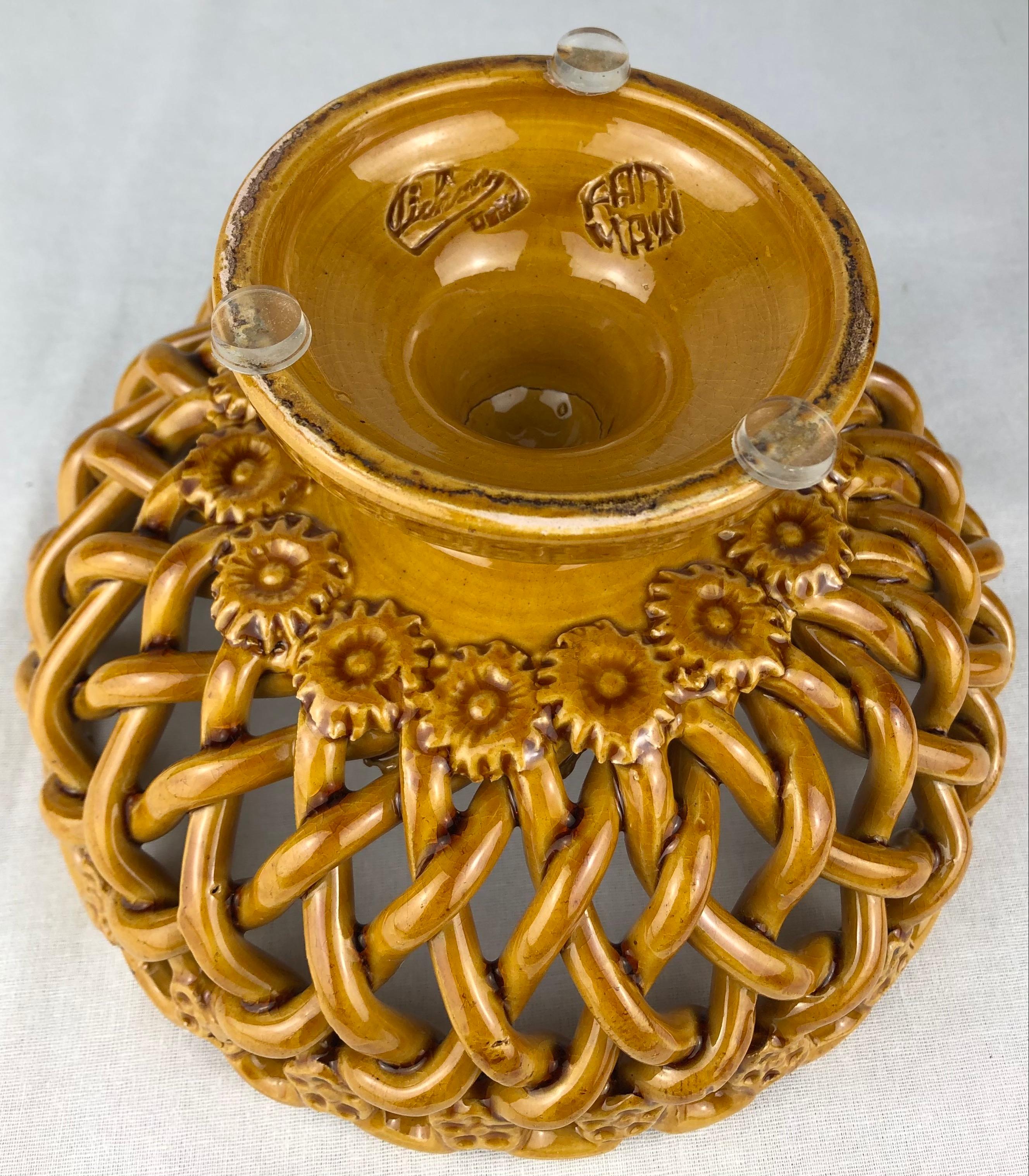 Glazed French Ceramic Fruit Bowl Signed Pichon Uzes Pottery