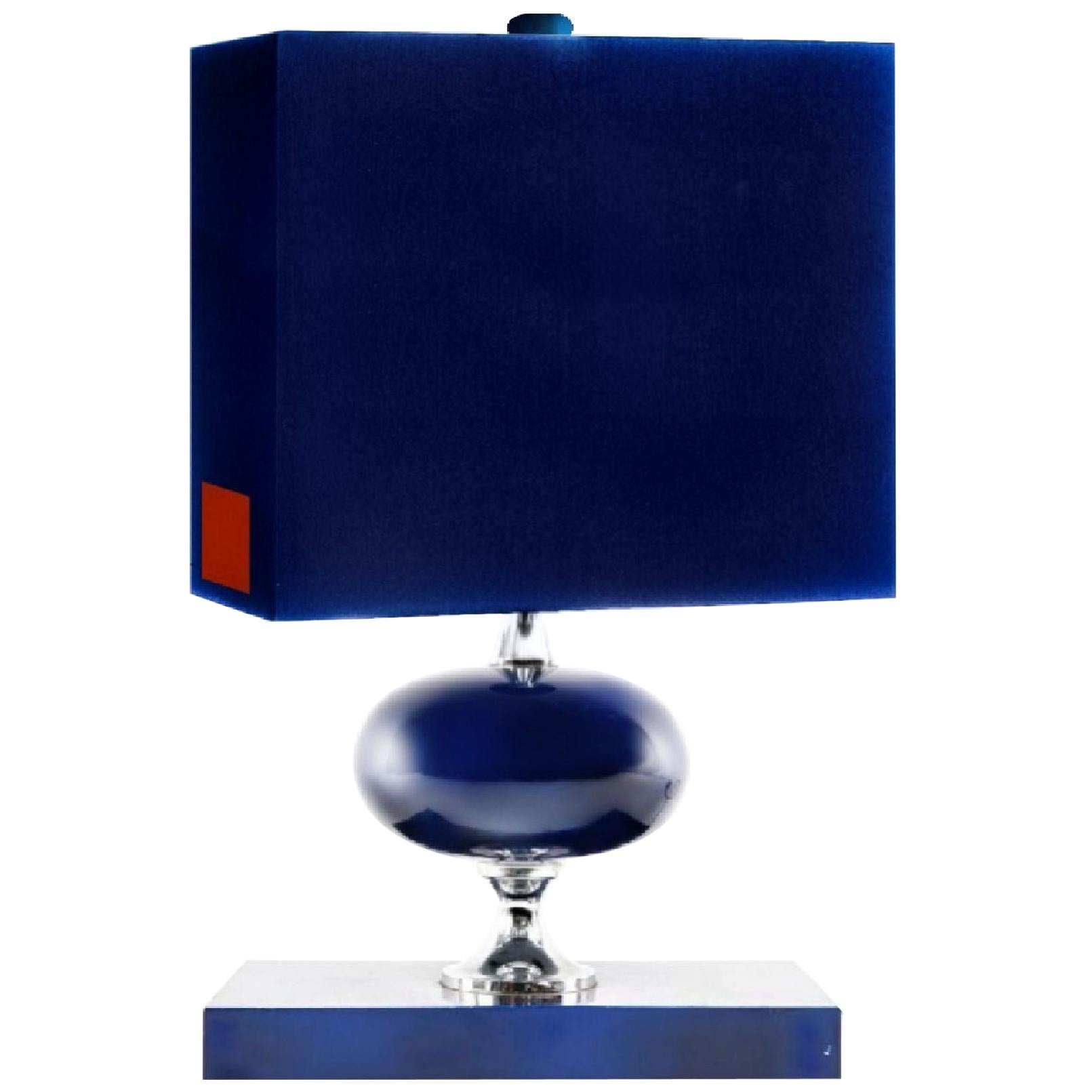 Mid-Century French Modern Enamelled Brass Geometric Lamp, Blue, Maison Barbier For Sale