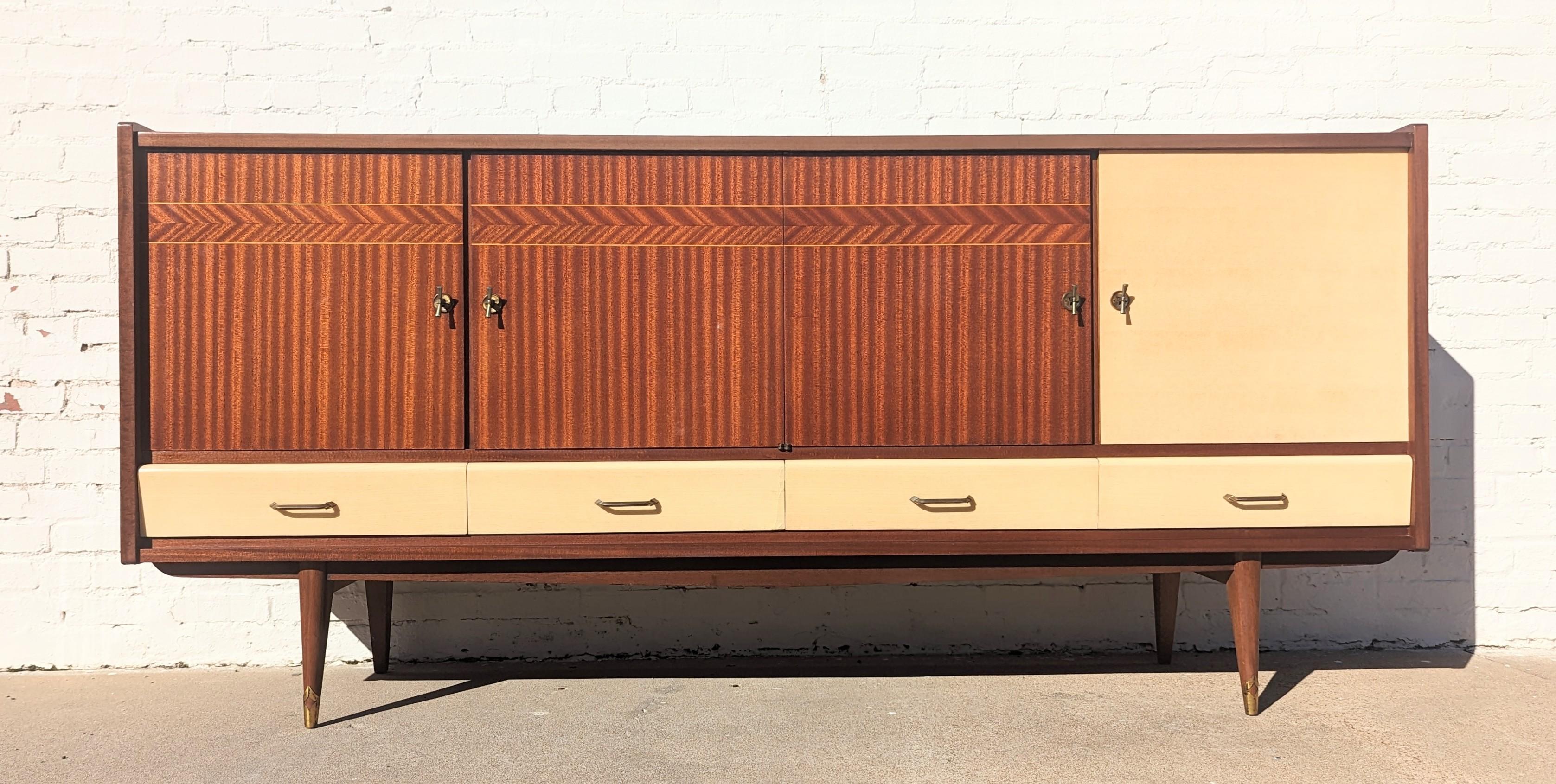 Mahogany Mid Century French Modern Lacquered Credenza  For Sale
