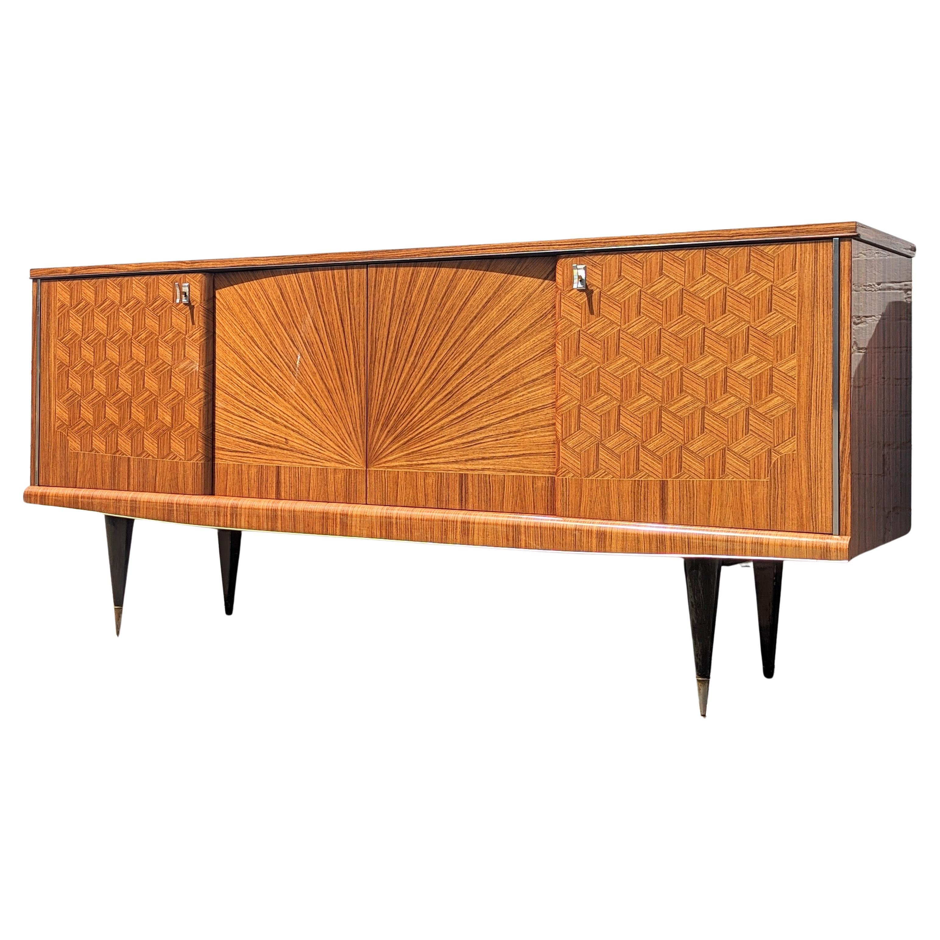 Mid Century French Modern Lacquered Sunburst Sideboard  For Sale