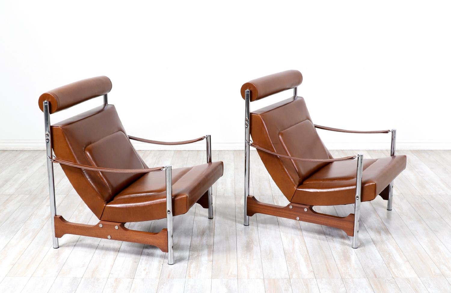 Mid-Century Modern Mid - century French Modern Sculpted Walnut & Leather Lounge Chairs by Steiner For Sale