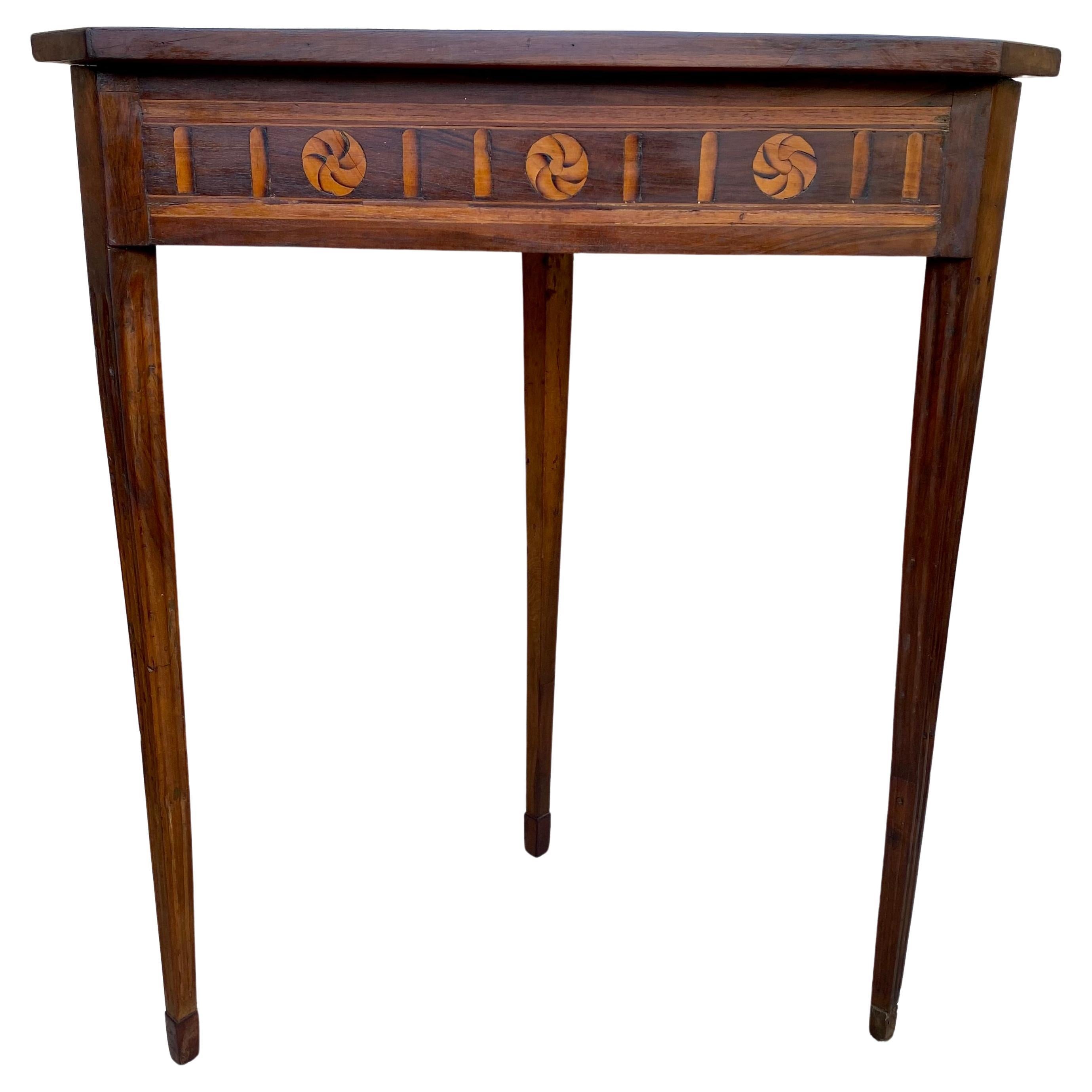 Mid-Century French Modernist Triangular Wooden Side Table with Marquetry, 1950s