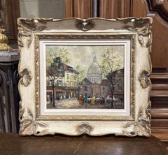 Peinture à l'huile du milieu du siècle sur Montmartre et le Sacré-Cœur signée V.I.I. Lebot