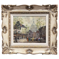 Peinture à l'huile du milieu du siècle sur Montmartre et le Sacré-Cœur signée V.I.I. Lebot