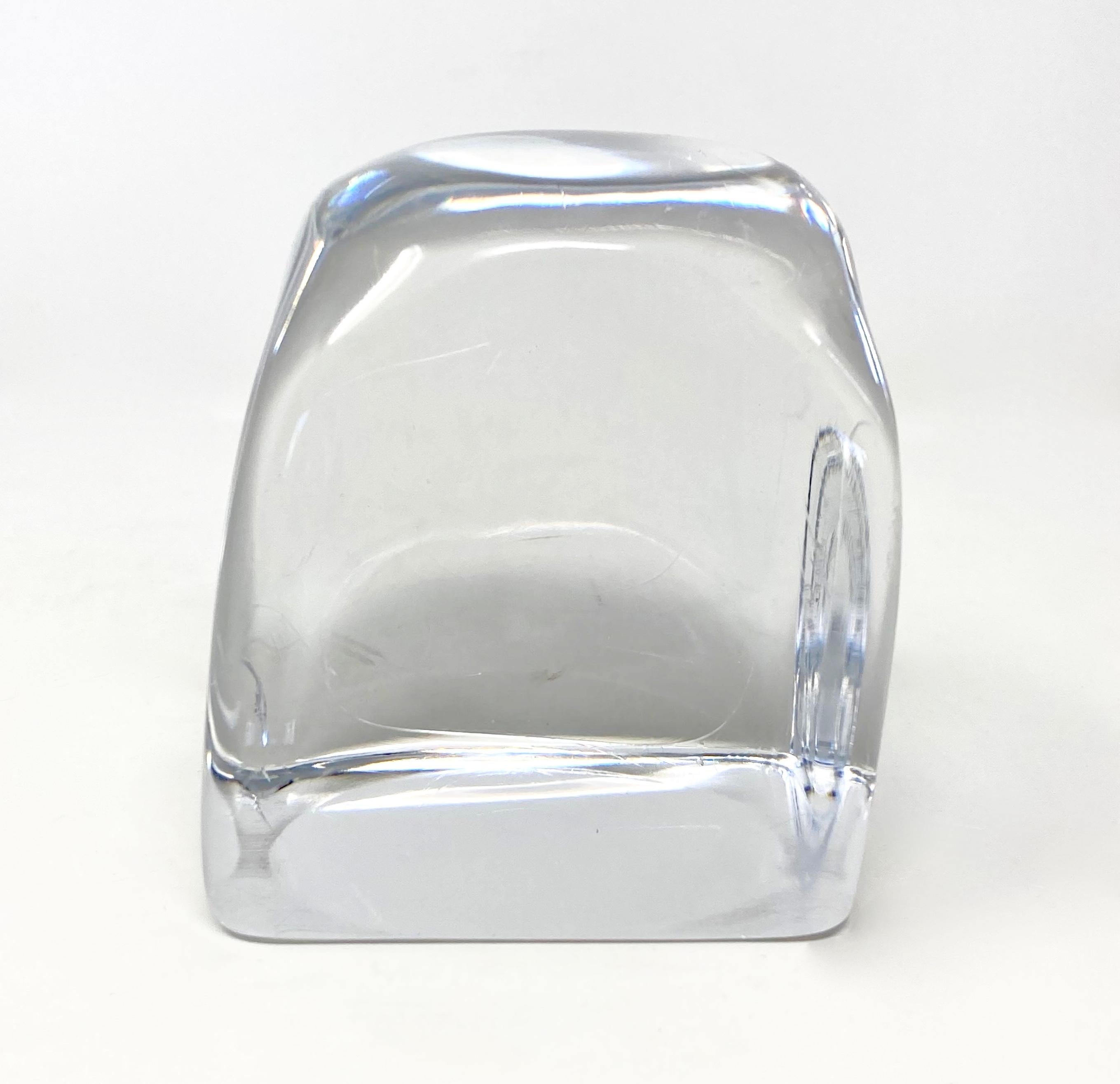Mid-20th Century Mid-Century French Signed Daum Paperweight Sculpture in Clear Crystal For Sale