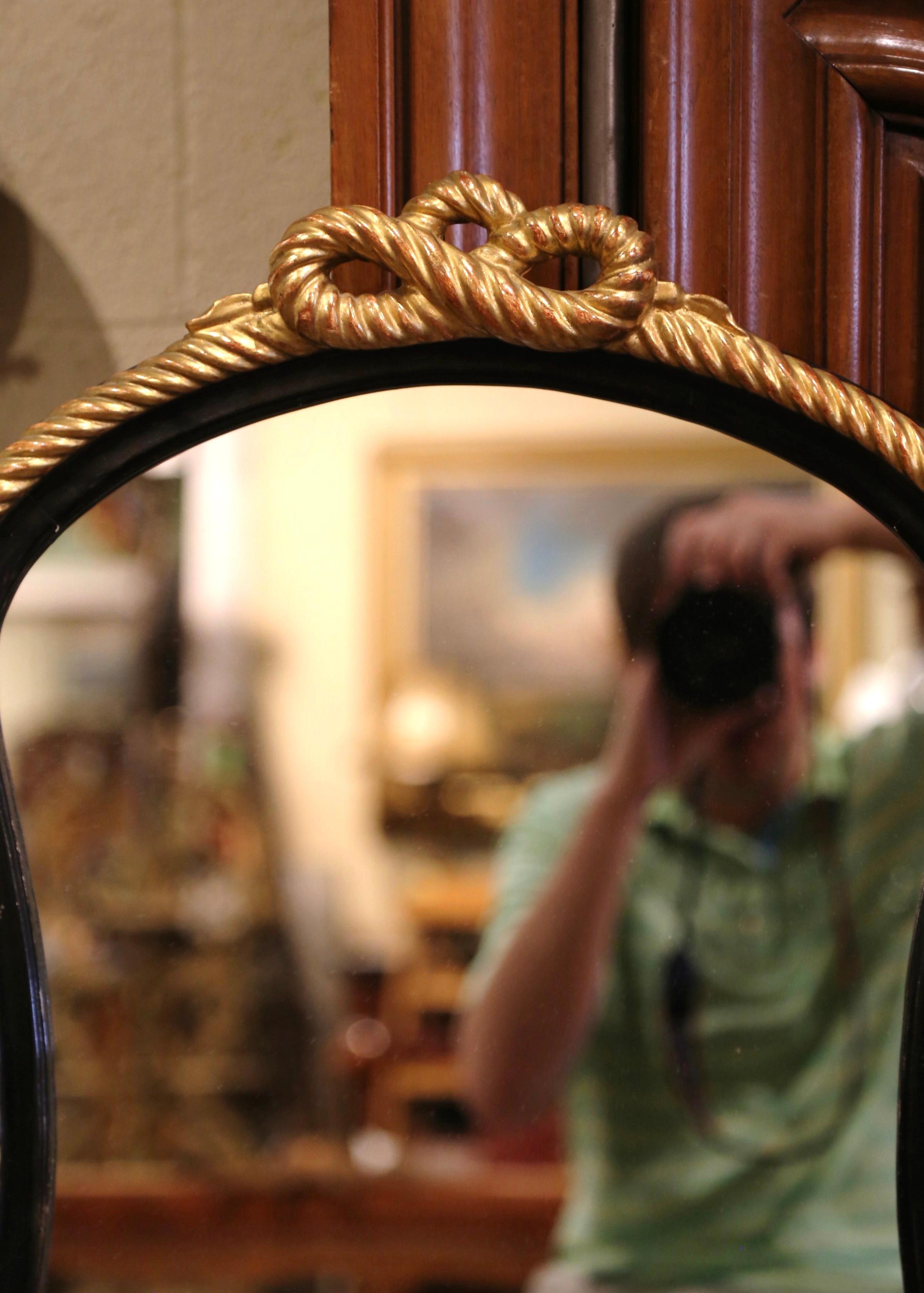 Mid-Century French Napoleon III Blackened and Gilt Wall Mirror with Roped Bow For Sale 1
