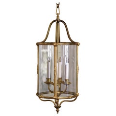 Vintage Mid-Century French Napoleon III Bronze and Glass Four-Light Ceiling Lantern
