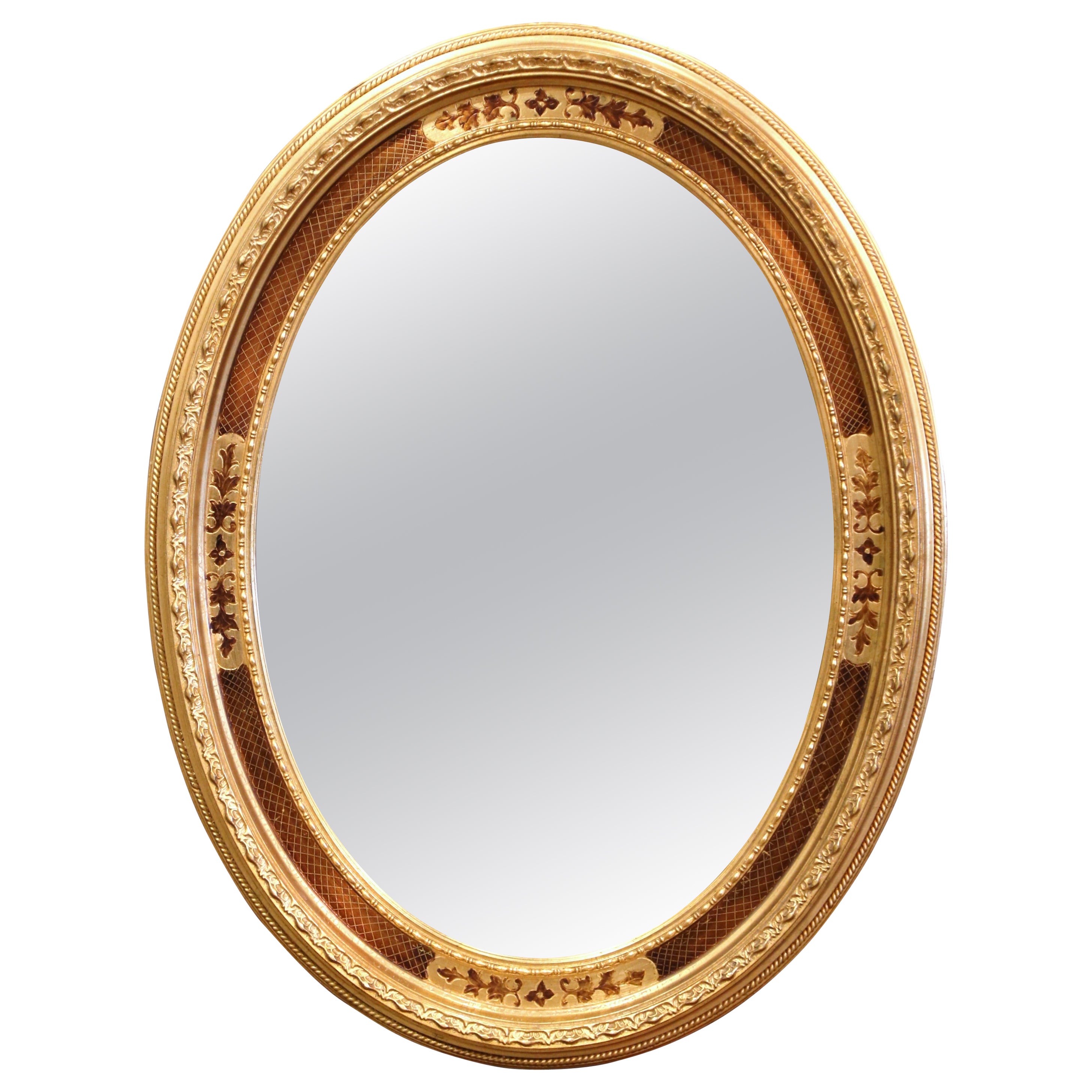 Miroir mural ovale Napoléon III en bois doré sculpté, français, du milieu du siècle dernier