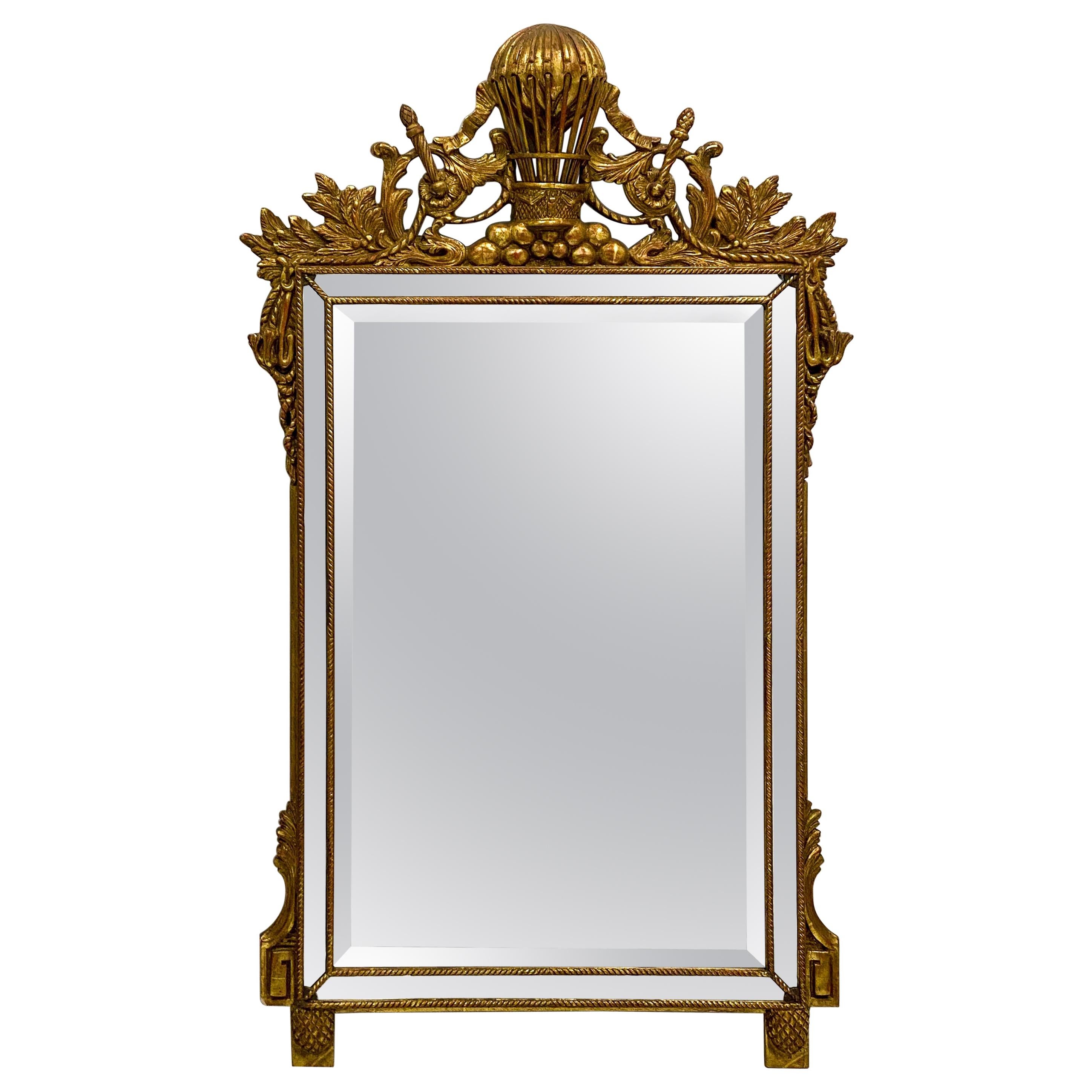 Midcentury French Napoleonic Themed Carved Giltwood Mirror For Sale