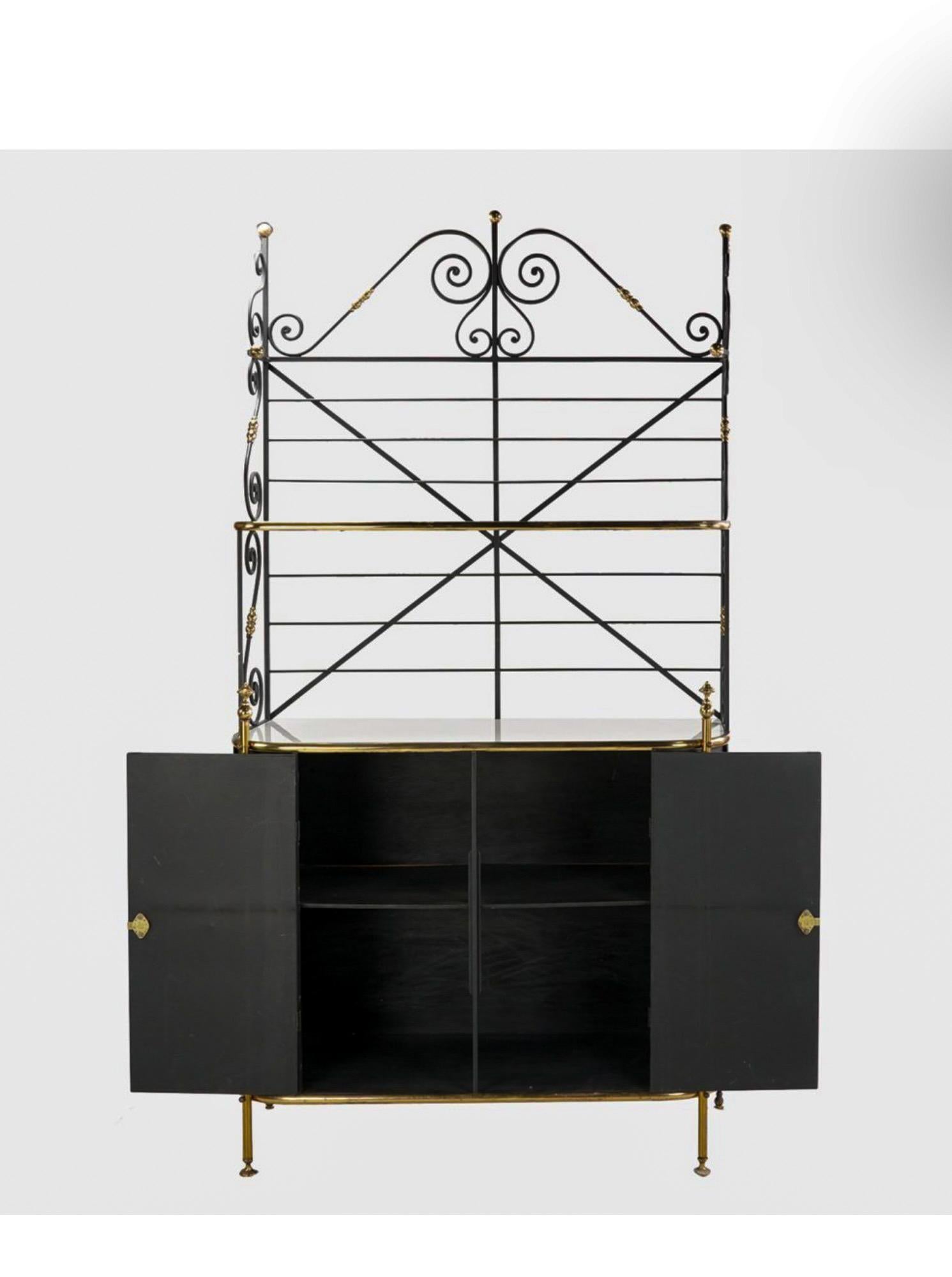 Mid-Century French Neo-Classical Brass & Iron Baker’s Rack / Cabinet / Bar  2