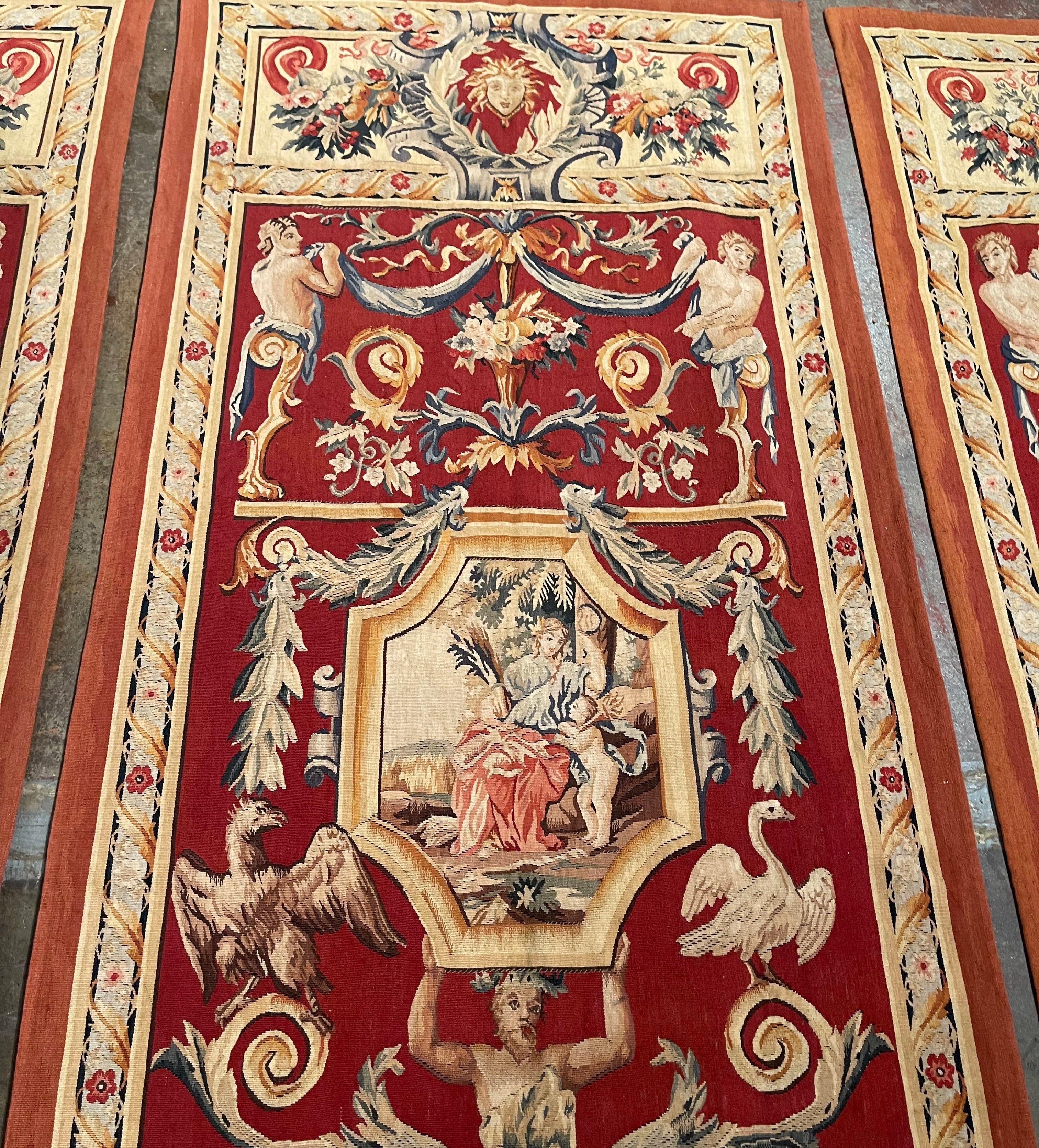 Französische, neoklassizistische, handgewebte Wandteppiche aus der Mitte des Jahrhunderts, 3er-Set im Angebot 5