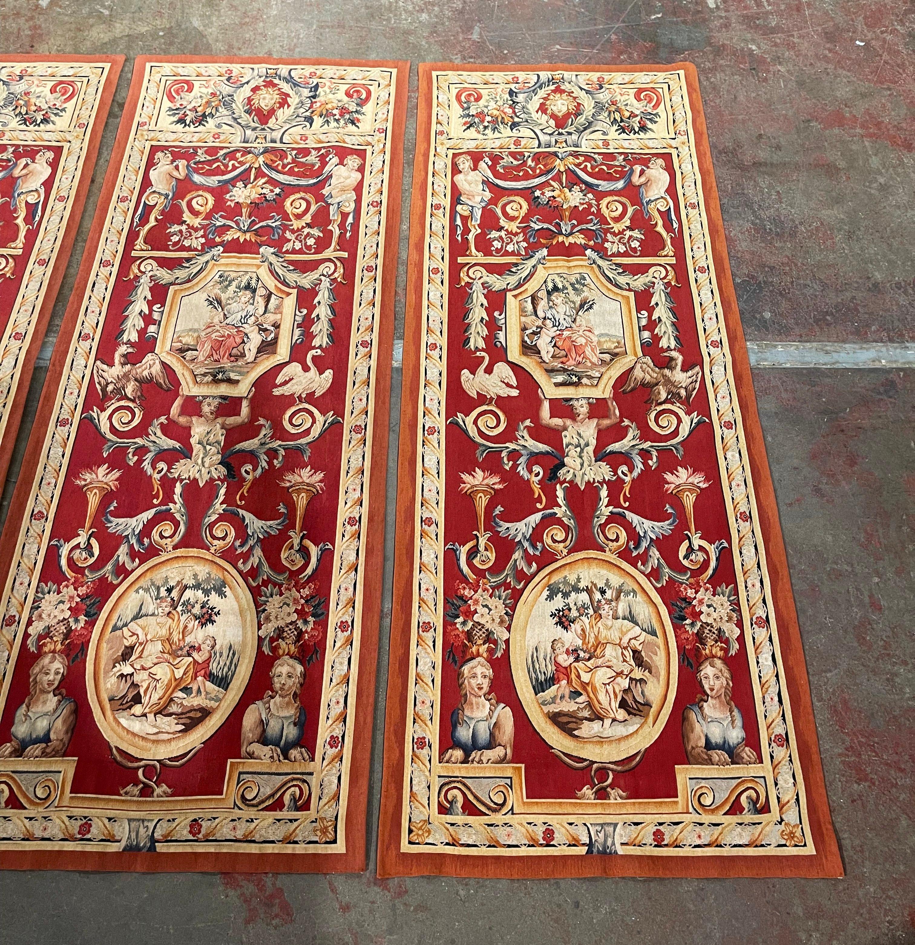 Mid-Century French Neo-Classical Hand Woven Wall Portieres Tapestries-Set of 3 In Excellent Condition For Sale In Dallas, TX