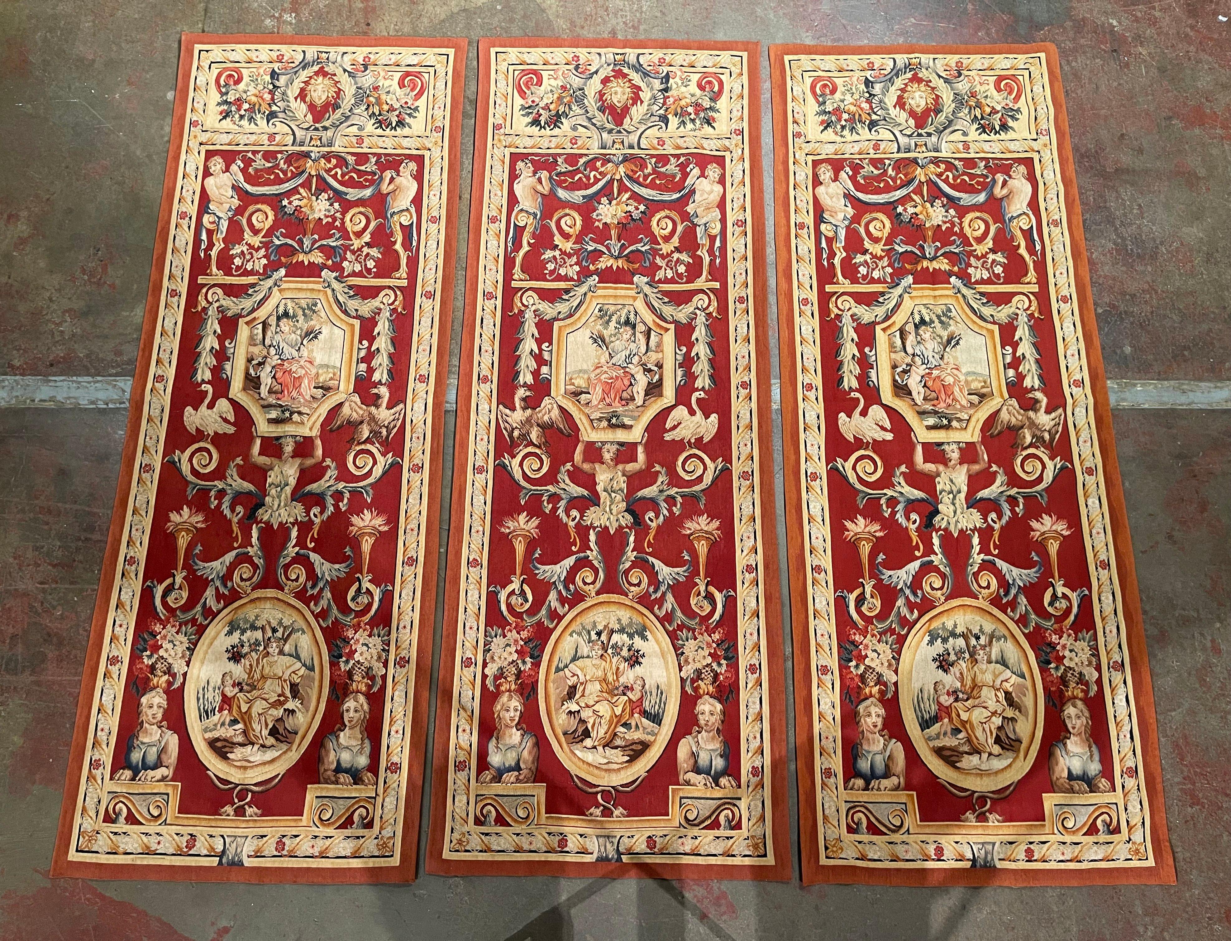 Französische, neoklassizistische, handgewebte Wandteppiche aus der Mitte des Jahrhunderts, 3er-Set im Angebot 1